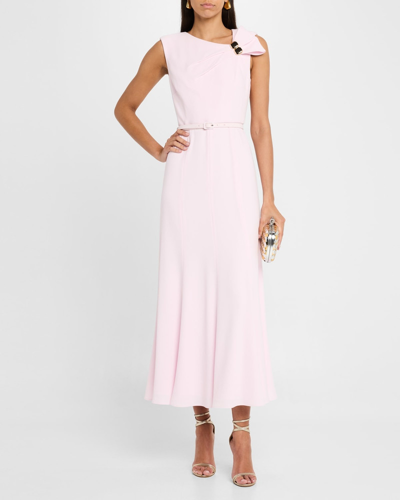 ROLAND MOURET Bow Embellished Satin Crepe Belted Maxi Dress outlook