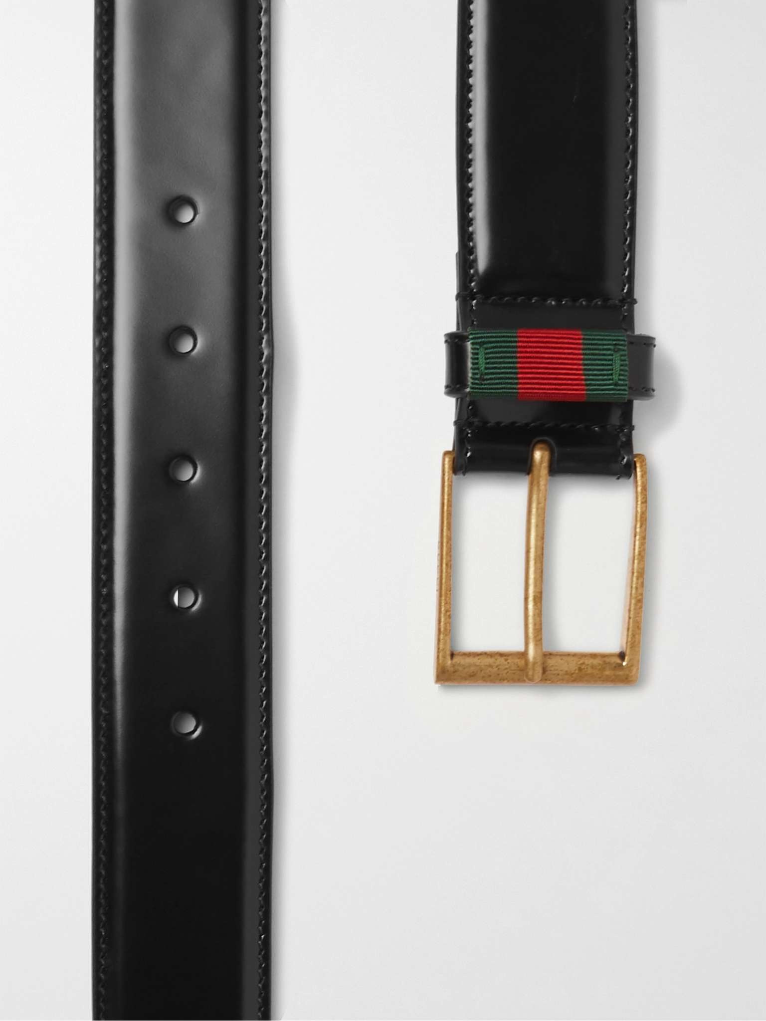 3.5cm Webbing-Trimmed Polished-Leather Belt - 3