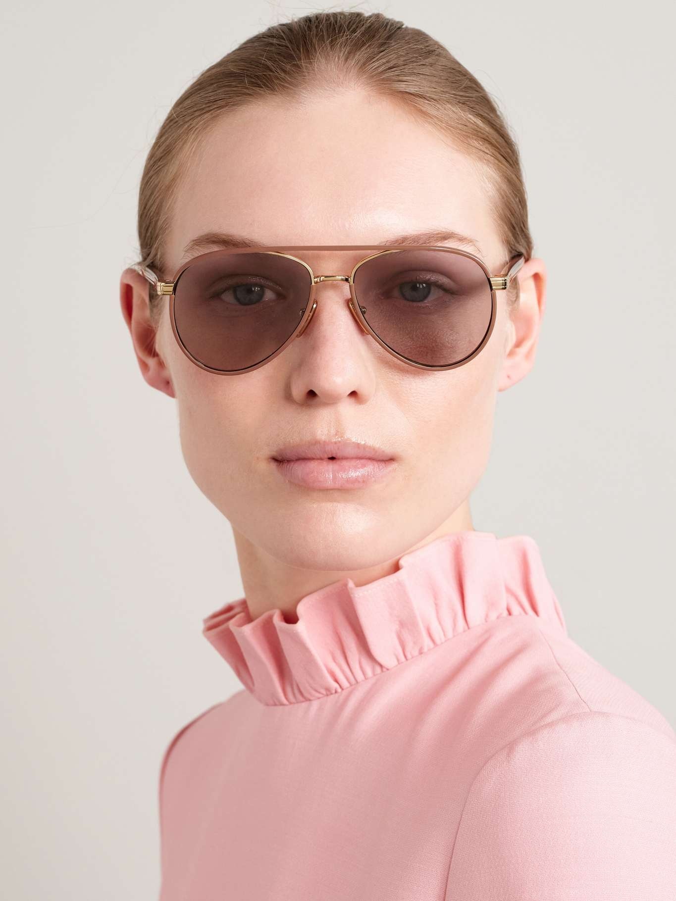 Aviator-style rose gold-tone and acetate sunglasses Gold - 2