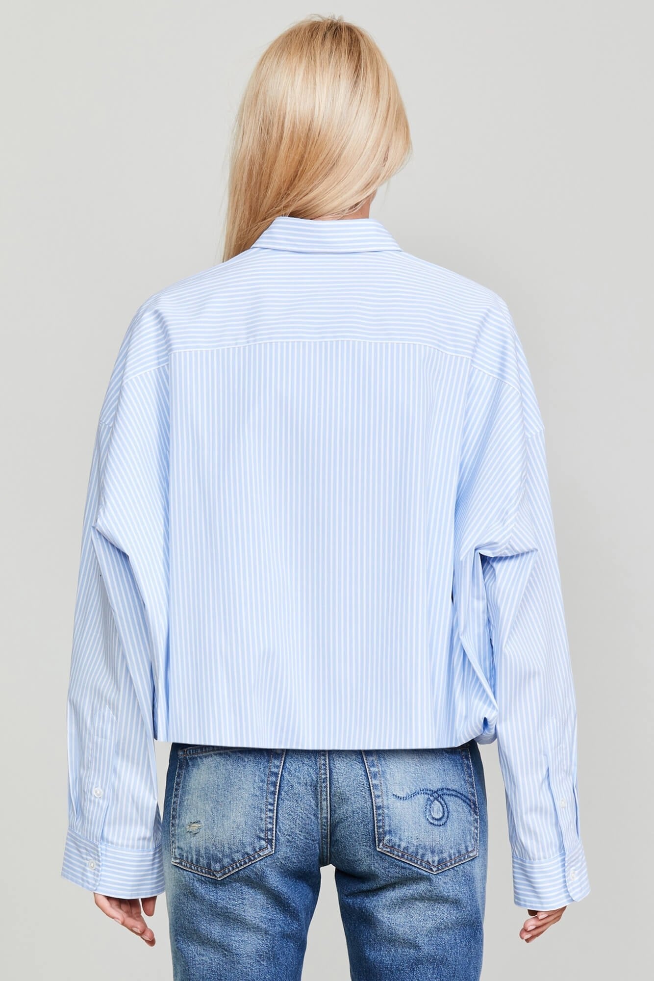 GATHERED HEM SHIRT - LIGHT BLUE STRIPE - 4