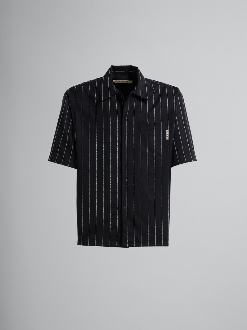 BLACK PINSTRIPED FRESCO WOOL BOWLING SHIRT 1