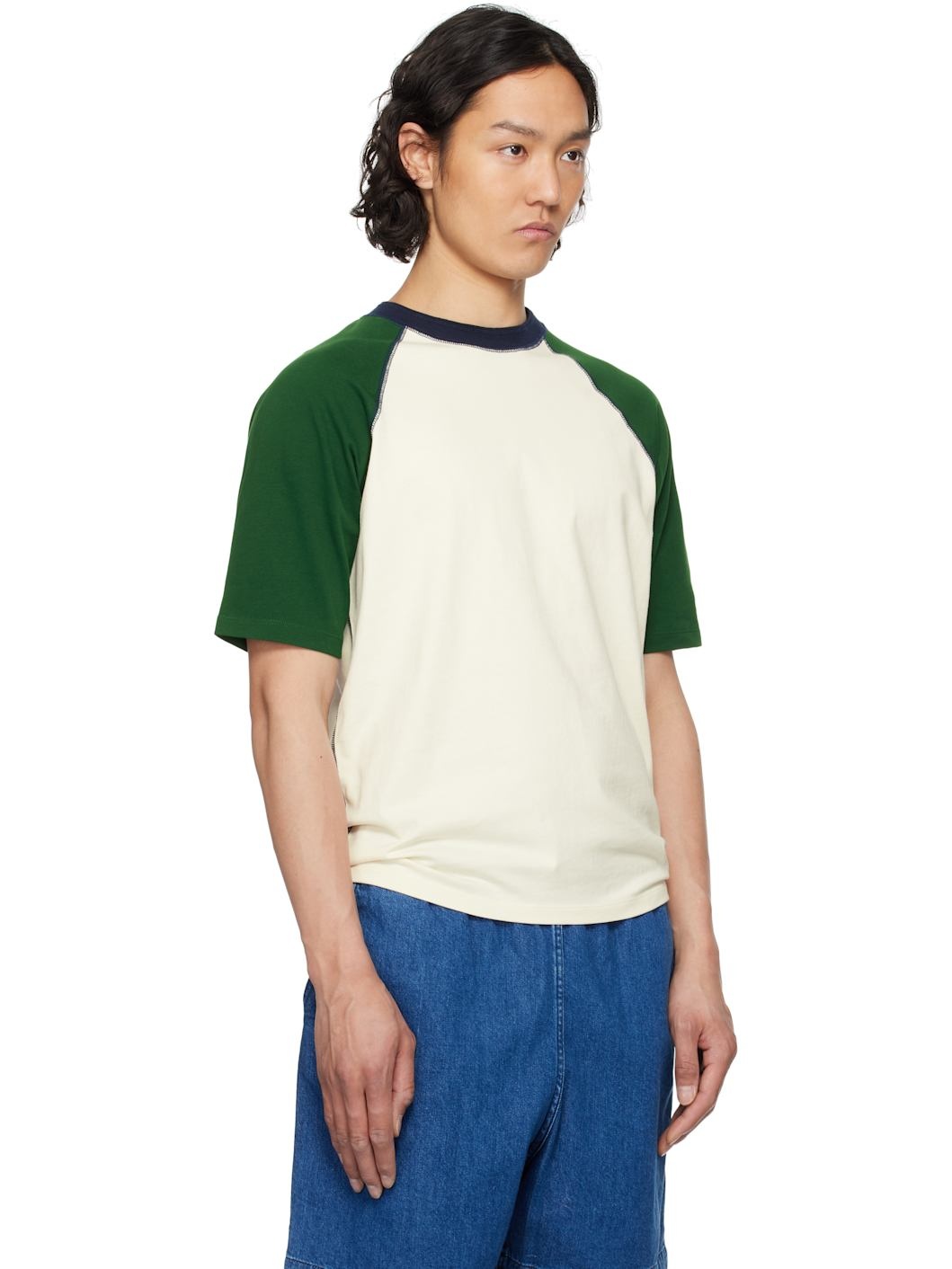 Off-White & Green Raglan Sleeve Hiking T-shirt - 2