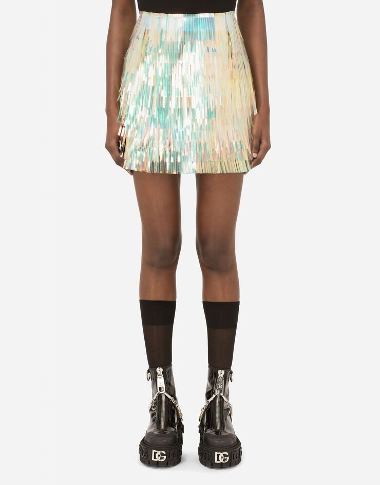 Holographic-effect fringed miniskirt - 1