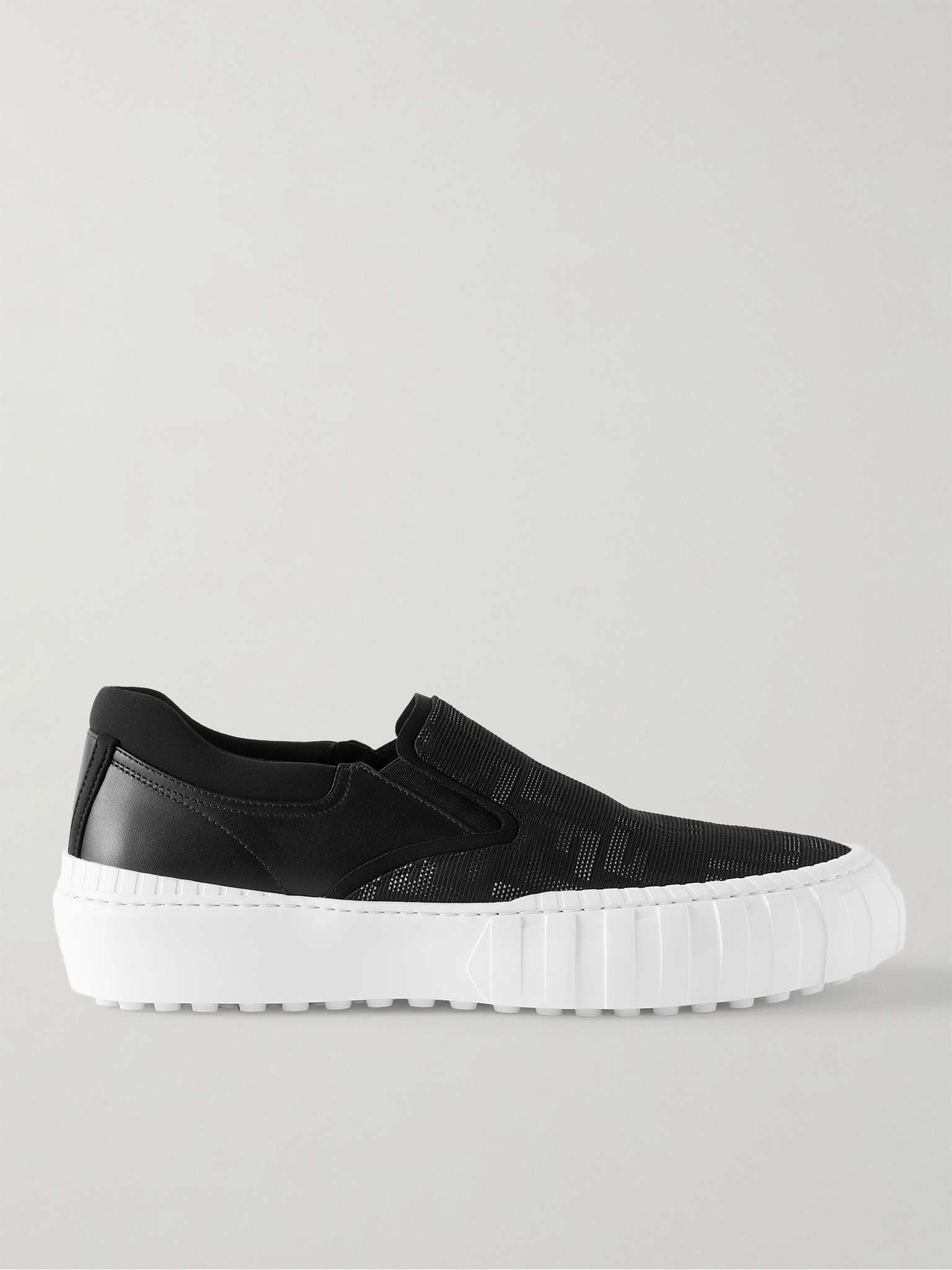 Leather-Trimmed Logo-Jacquard Canvas Slip-On Sneakers - 1