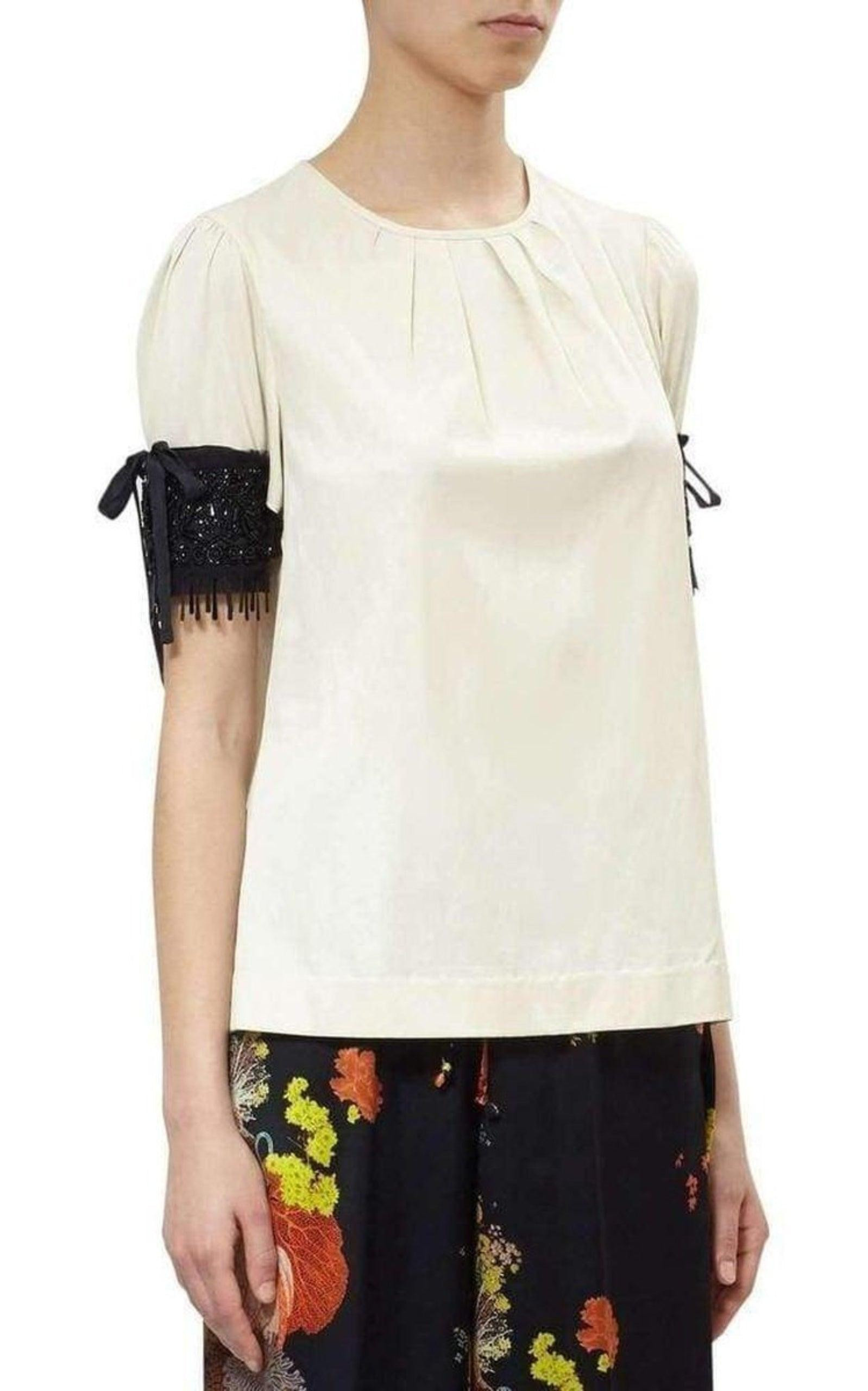 Embellished Sleeve Cotton Blend Top - 3