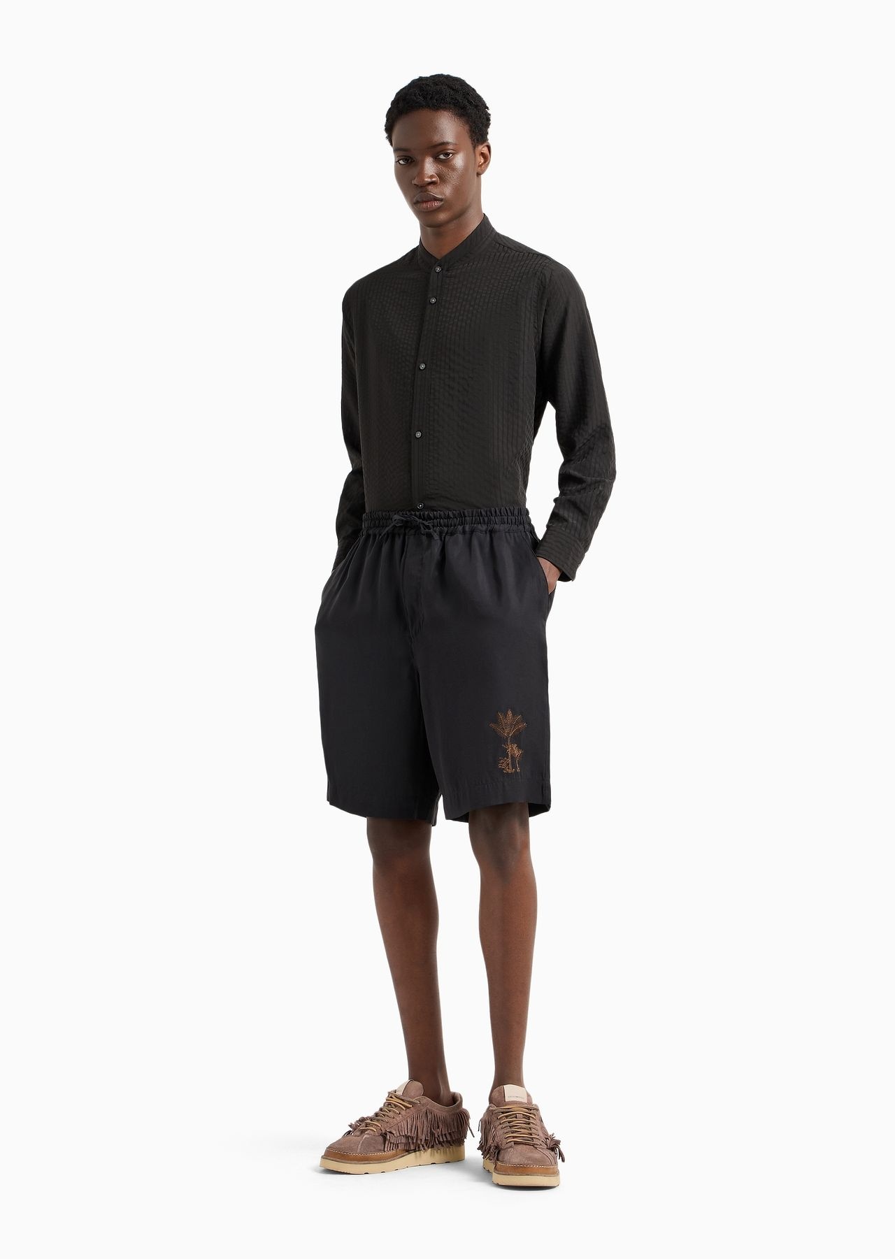 Emporio Armani Sustainability Values Capsule Collection recycled modal drawstring Bermuda shorts - 4