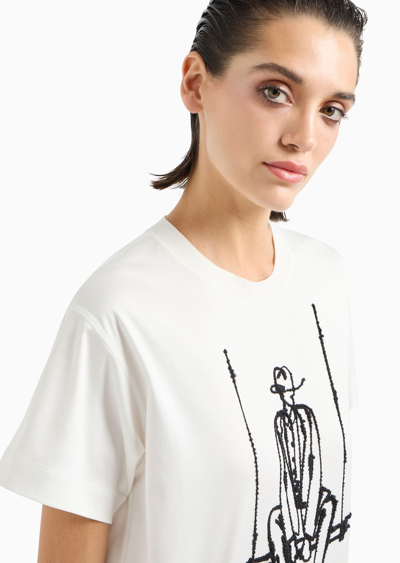 Cotton interlock crew-neck T-shirt with contrasting embroidery - 5