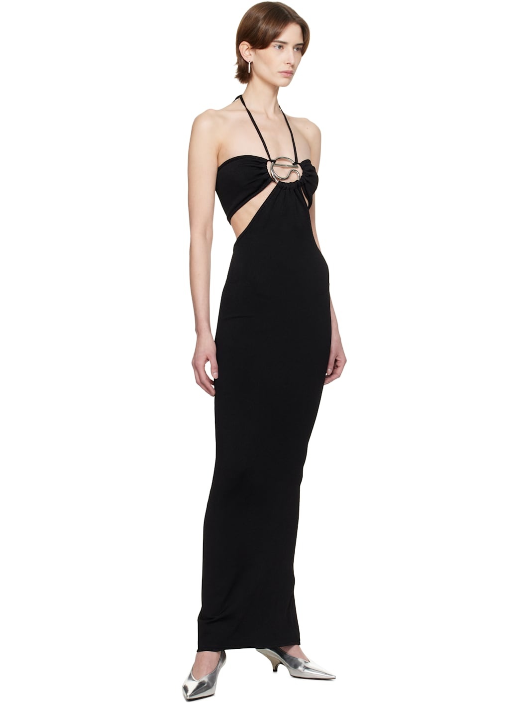 Black Knitted Halter Maxi Dress - 4