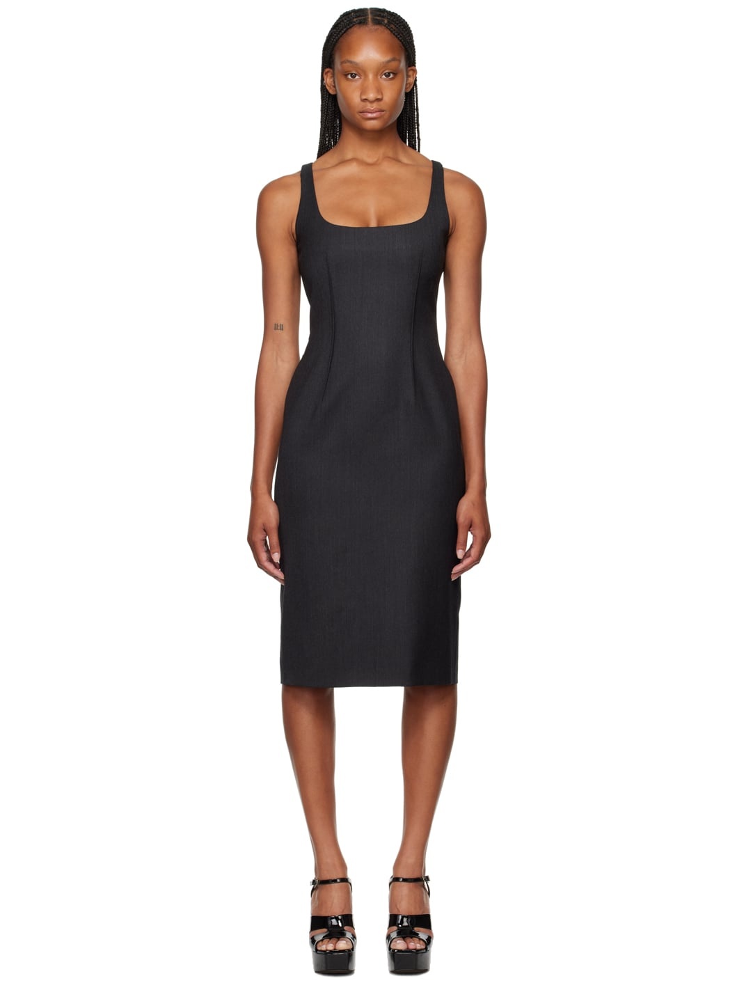 Gray Scoop Neck Midi Dress - 1