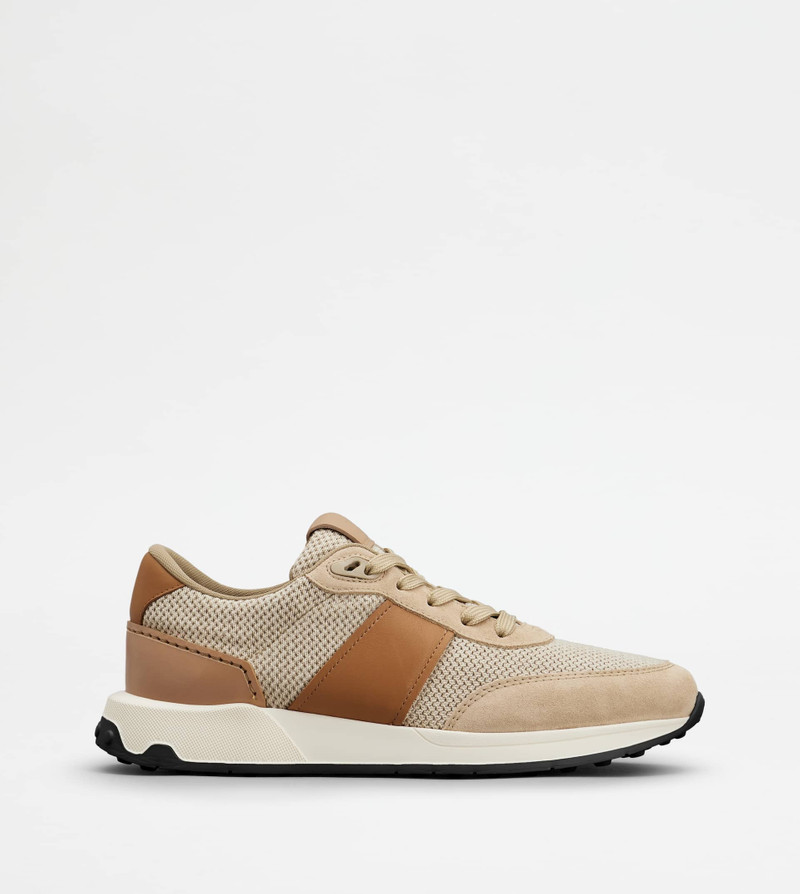 SNEAKERS IN LEATHER AND TECHNICAL FABRIC - BROWN 1
