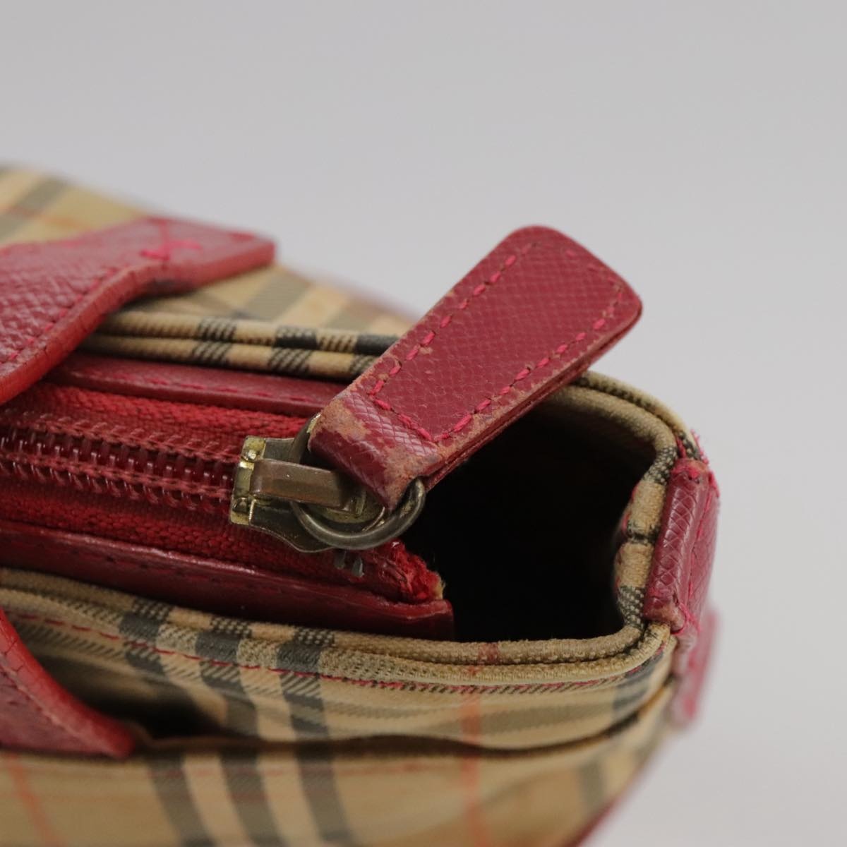 Burberry Nova Check Hand Bag Canvas Beige Red - 10