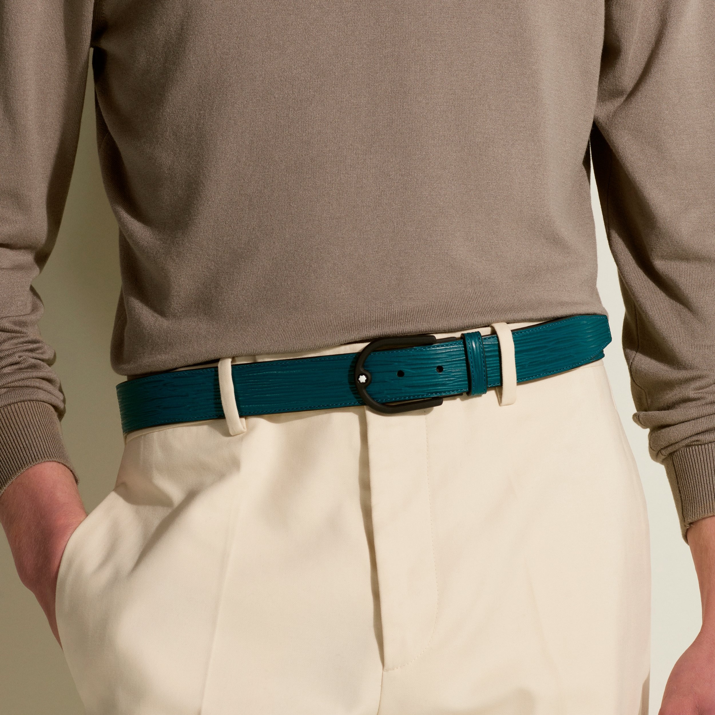 Cyprus blue/warm grey 35mm reversible leather strap - 2