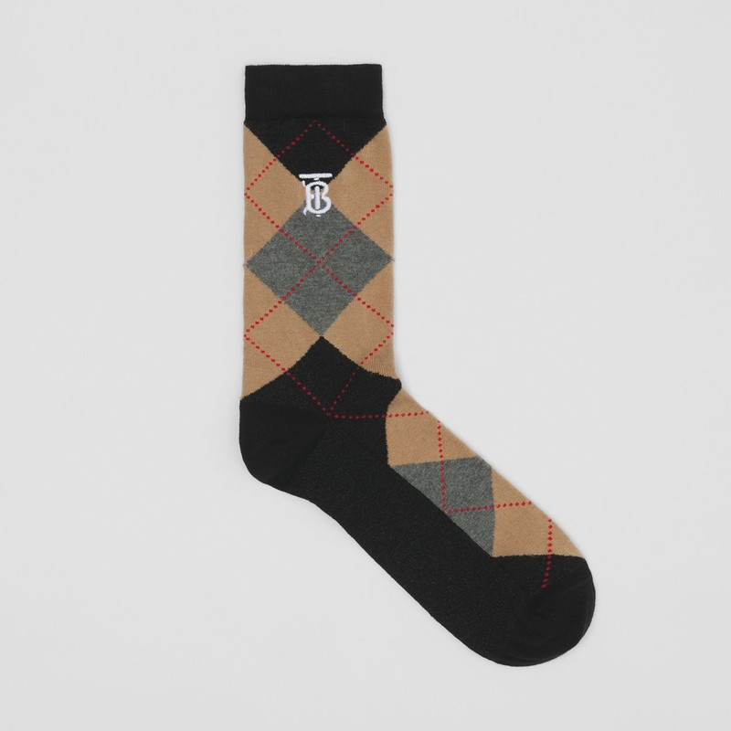 Argyle Intarsia Cotton Cashmere Blend Socks 1