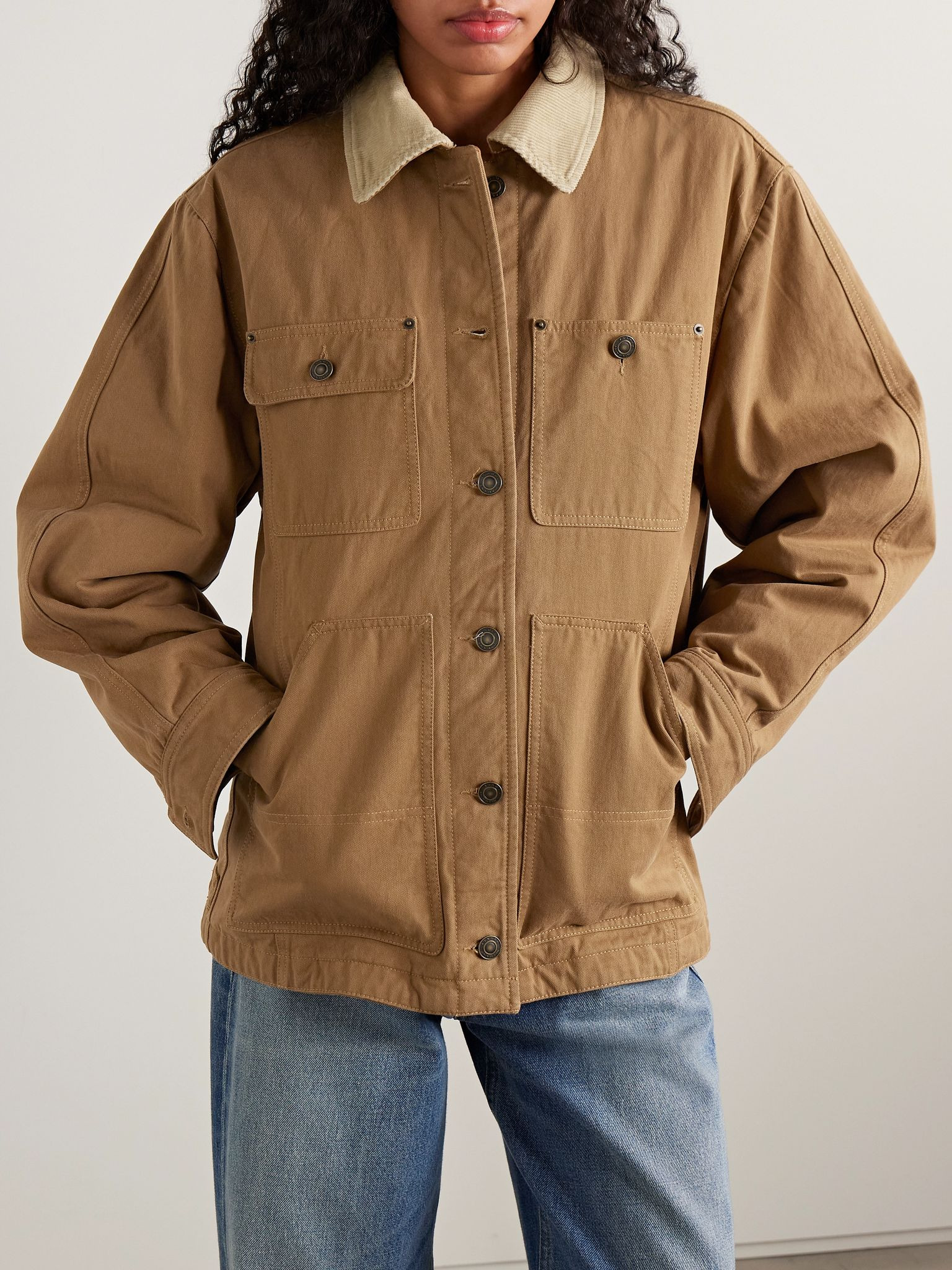 Ninon corduroy-trimmed cotton-twill jacket Brown - 3