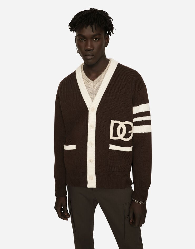 Wool fisherman’s rib cardigan with DG logo patch - 4