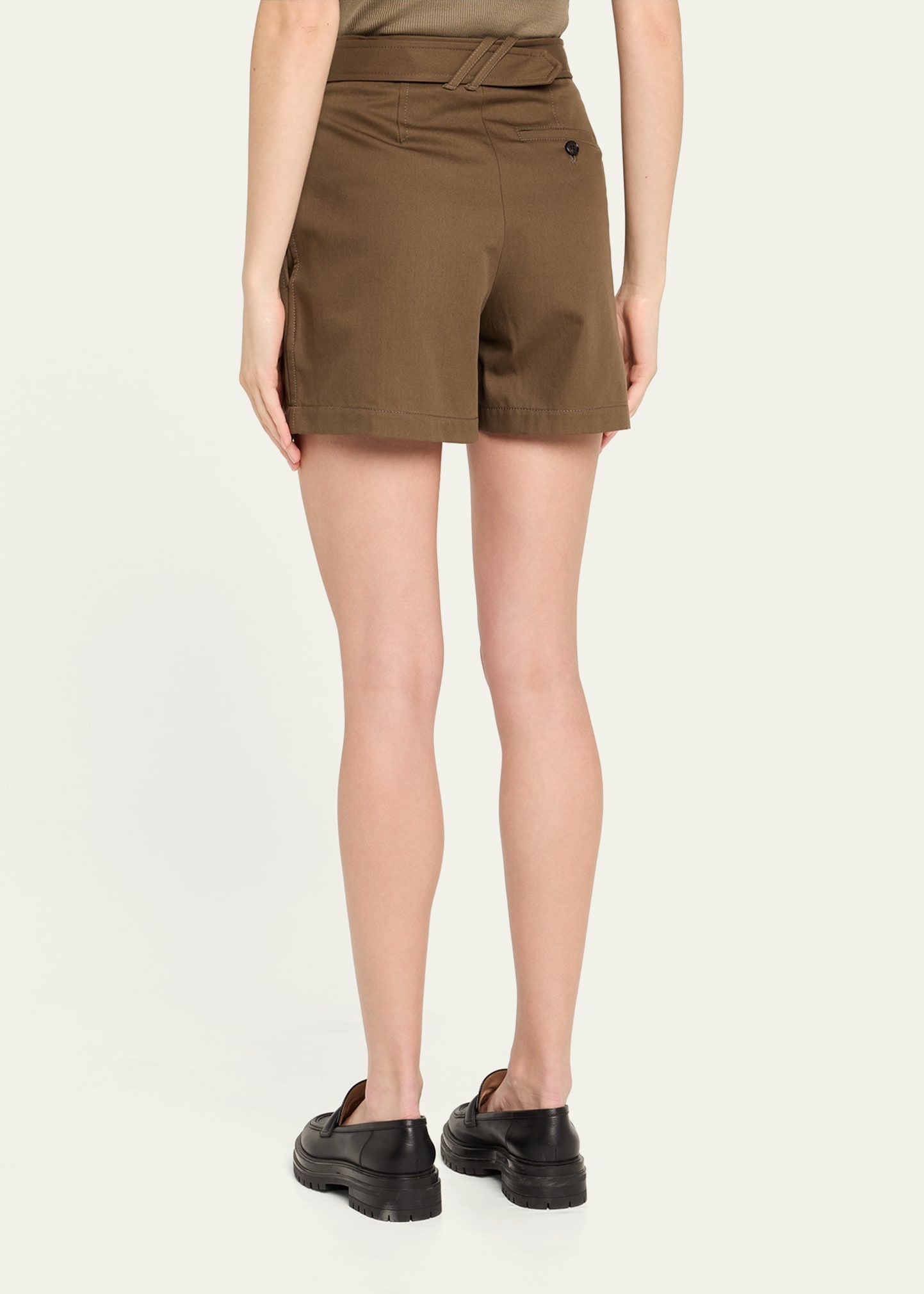 Double-Pleated Military Shorts With Belt - 3
