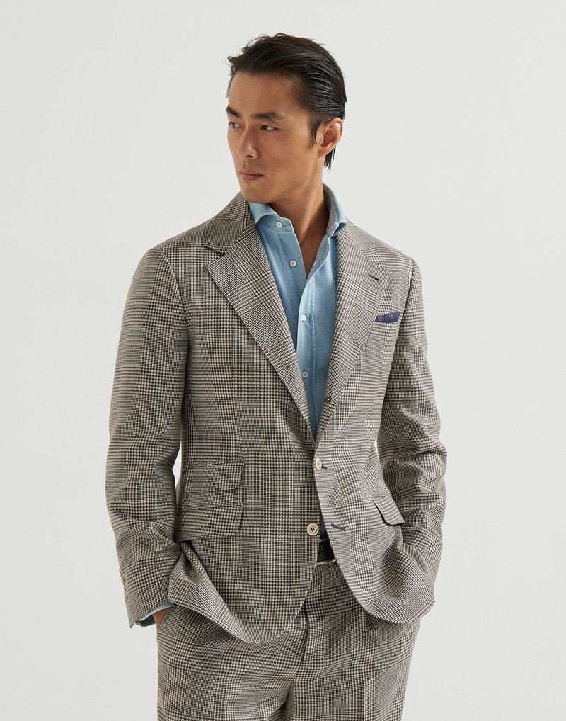 Virgin wool, silk and linen Prince of Wales deconstructed Cavallo blazer 2
