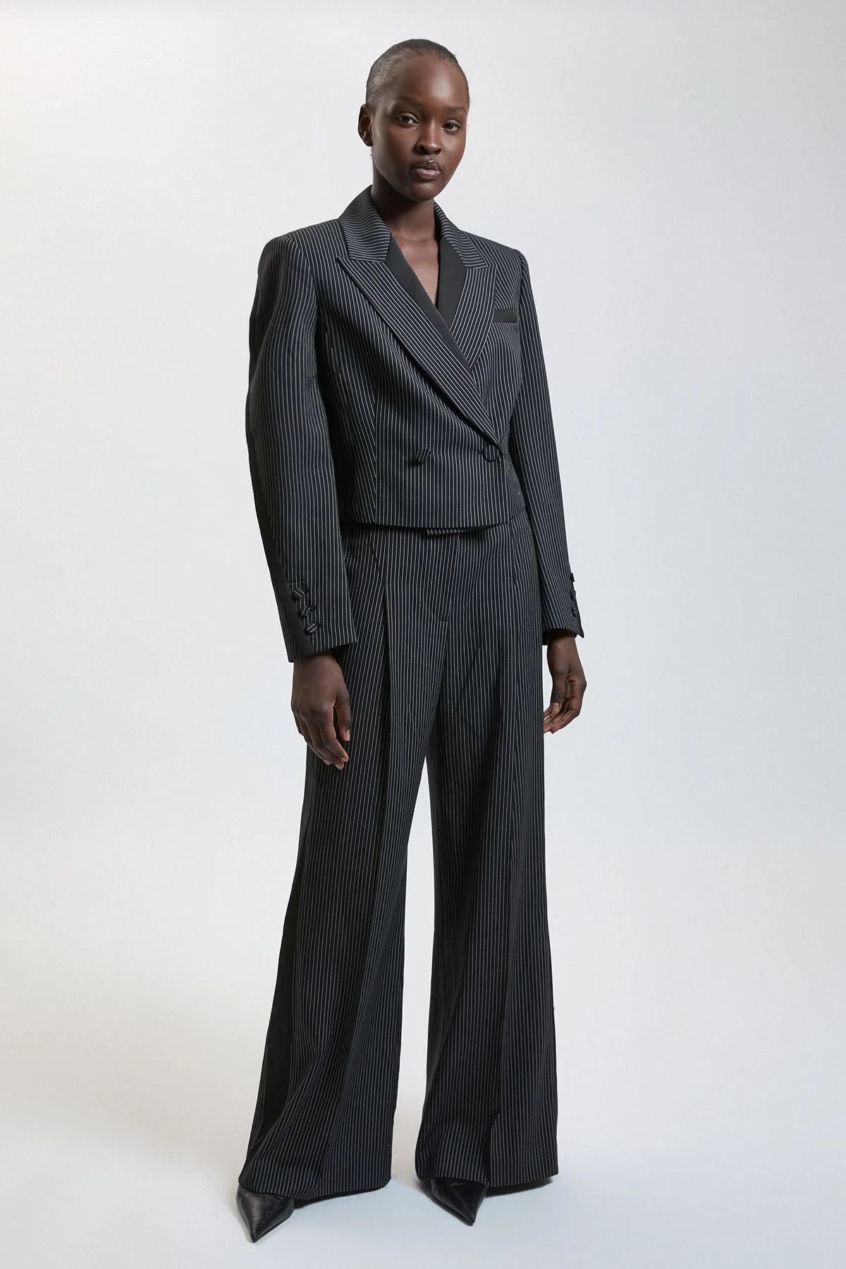 Pinstripe Satin Mix Tailored Wide Leg Trouser - 1