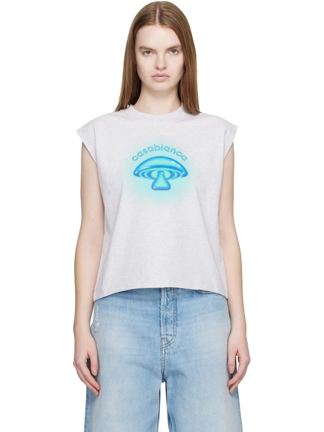 Gray Airbrush Mushroom Tank Top - 1