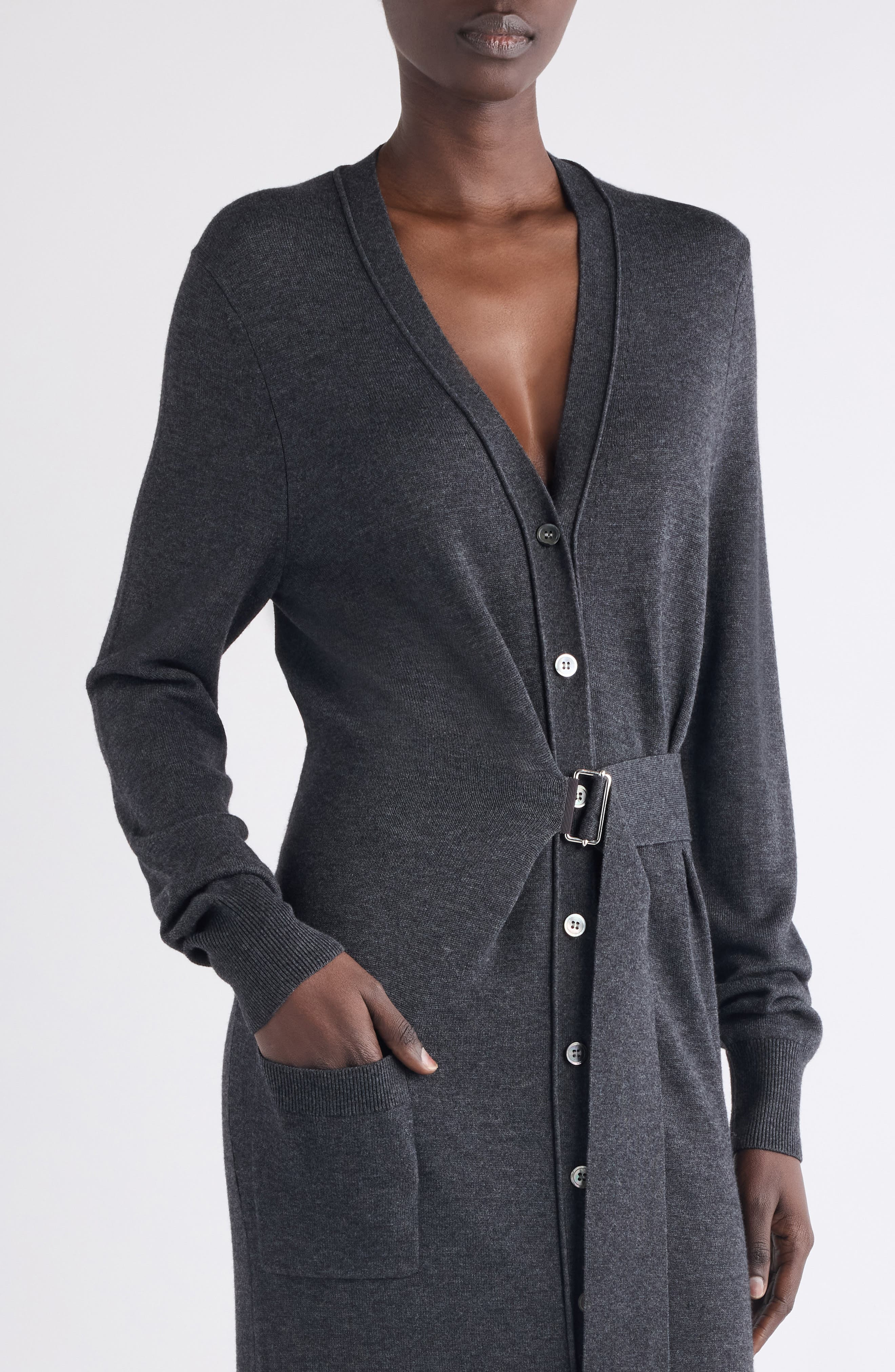 Isabel Marant Constance Long Sleeve Belted Sweater Dress in Anthracite at Nordstrom - 4