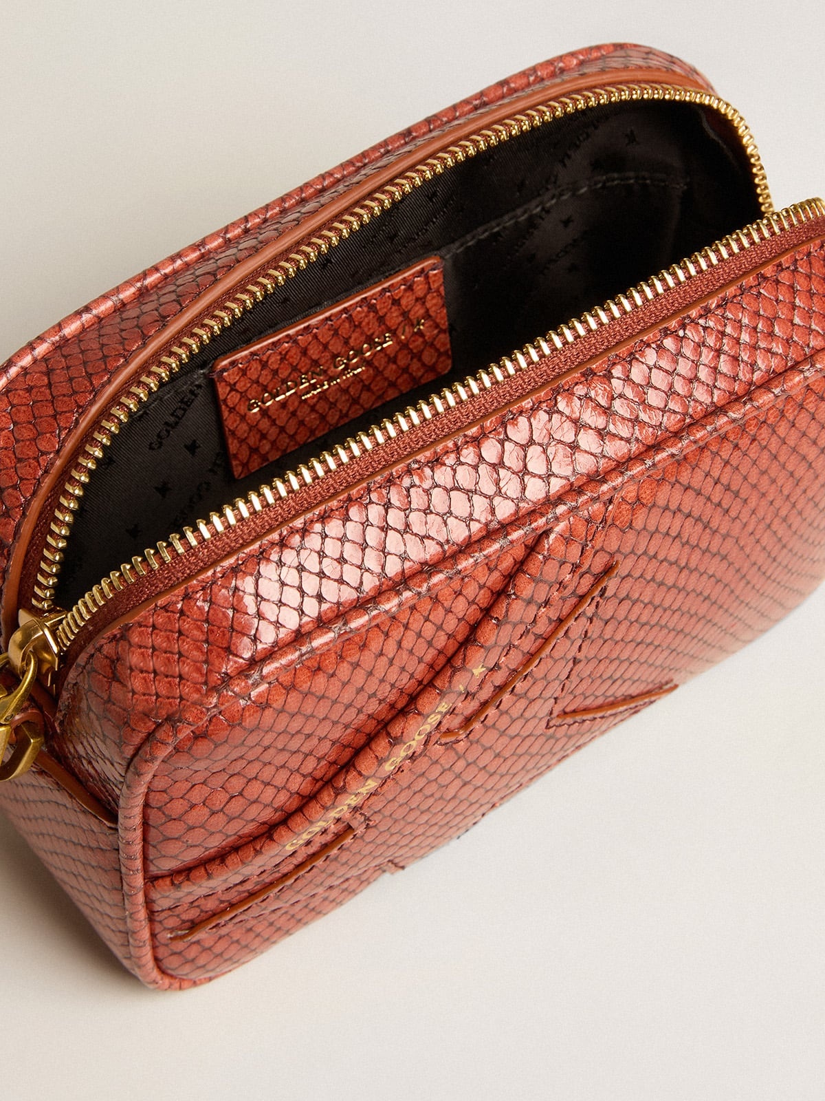Mini Star Bag in rust-colored snake-print leather - 3