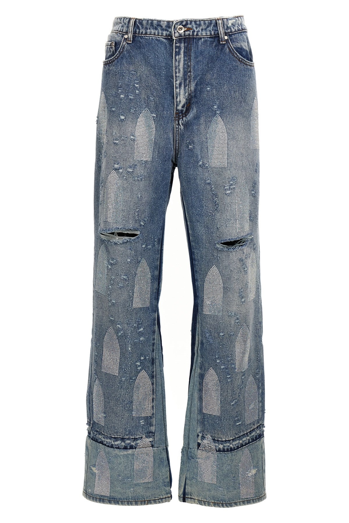 'Rhinestone Washed Denim' jeans - 1