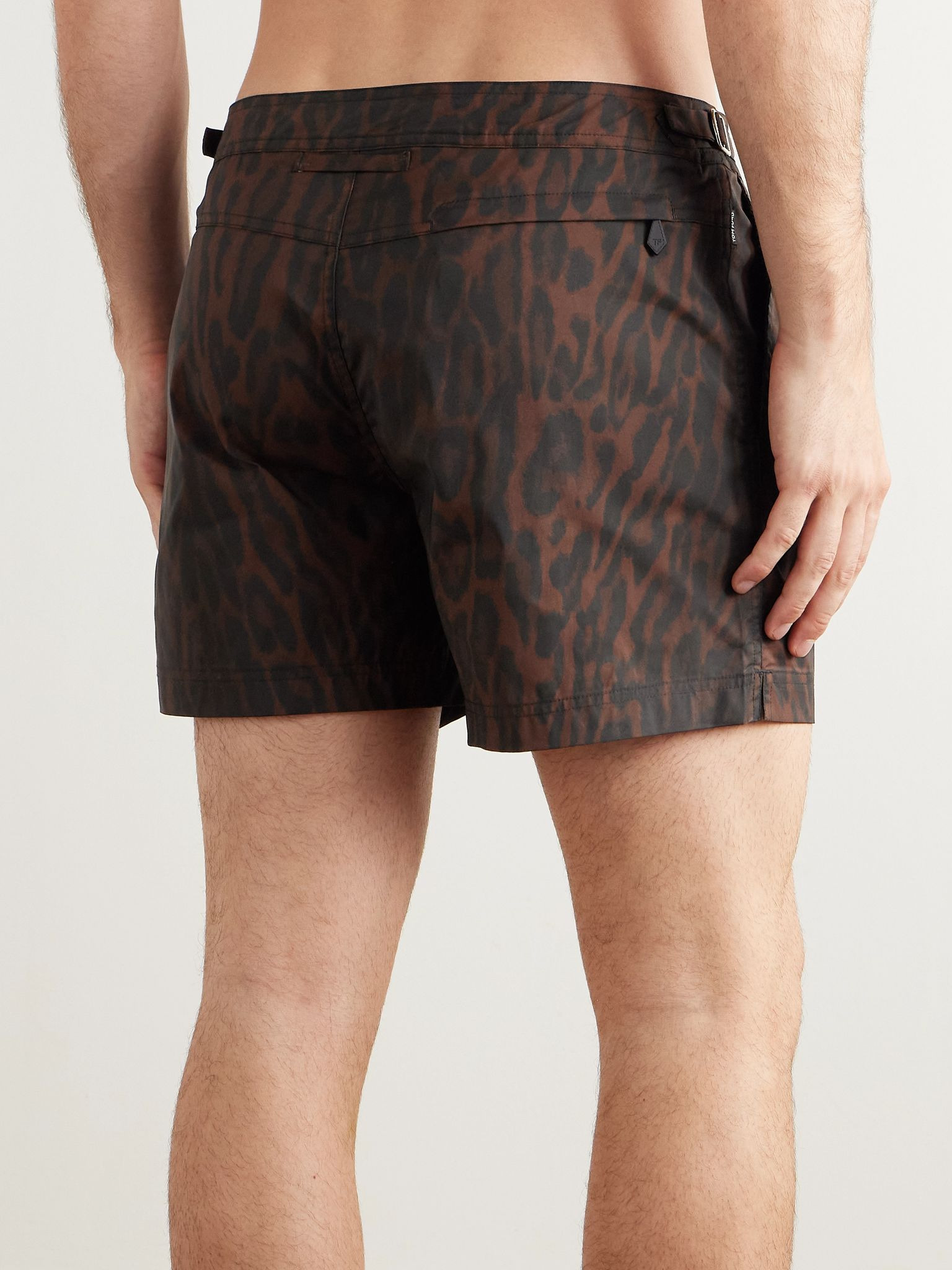 Straight-Leg Mid-Length Ocelot-Print Swim Shorts Brown - 3