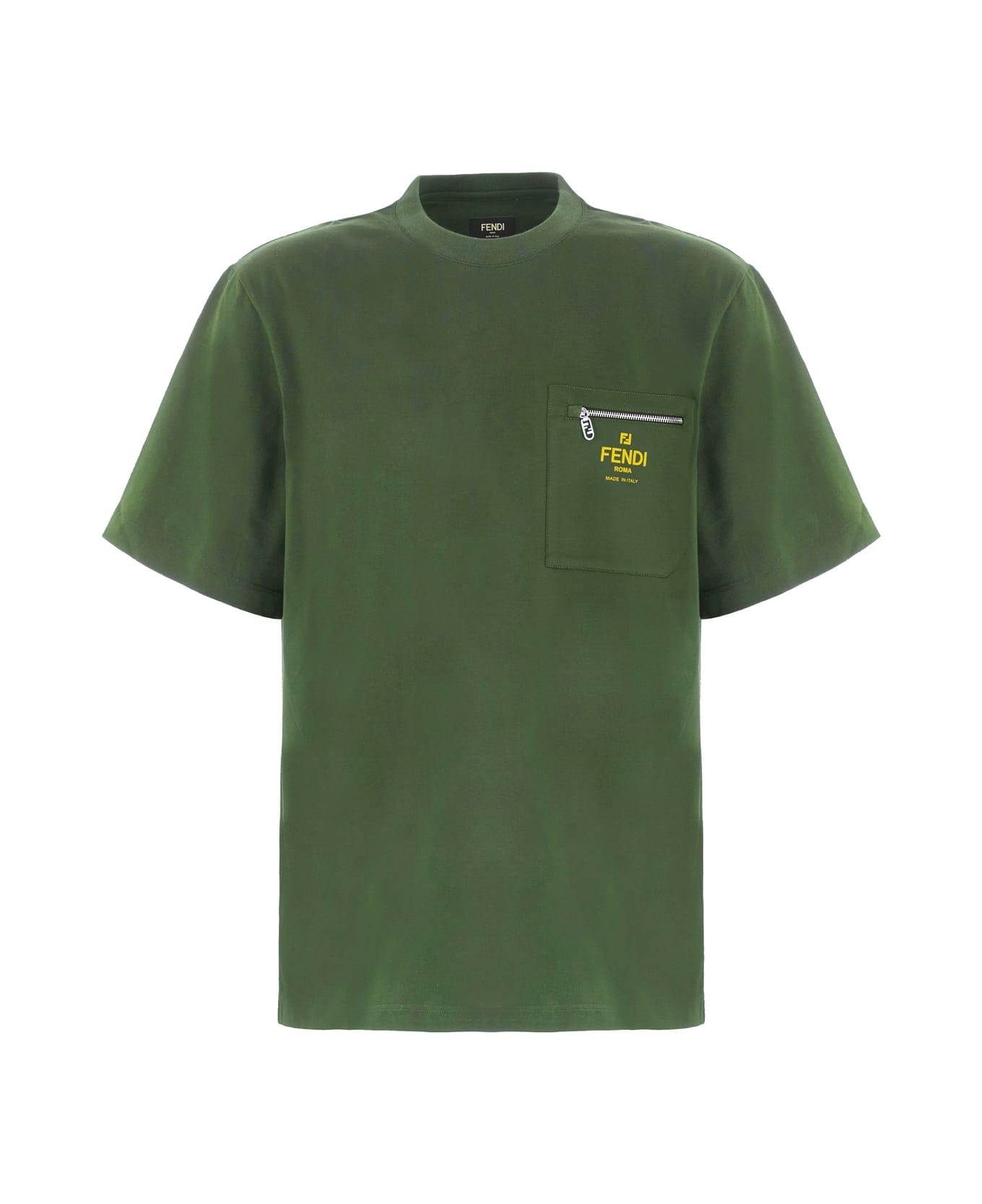 【送料&関税込】Fendi Olive Green Cotton T-shirt FENDI Olive Green Cotton T-shirt | italist | REVERSIBLE
