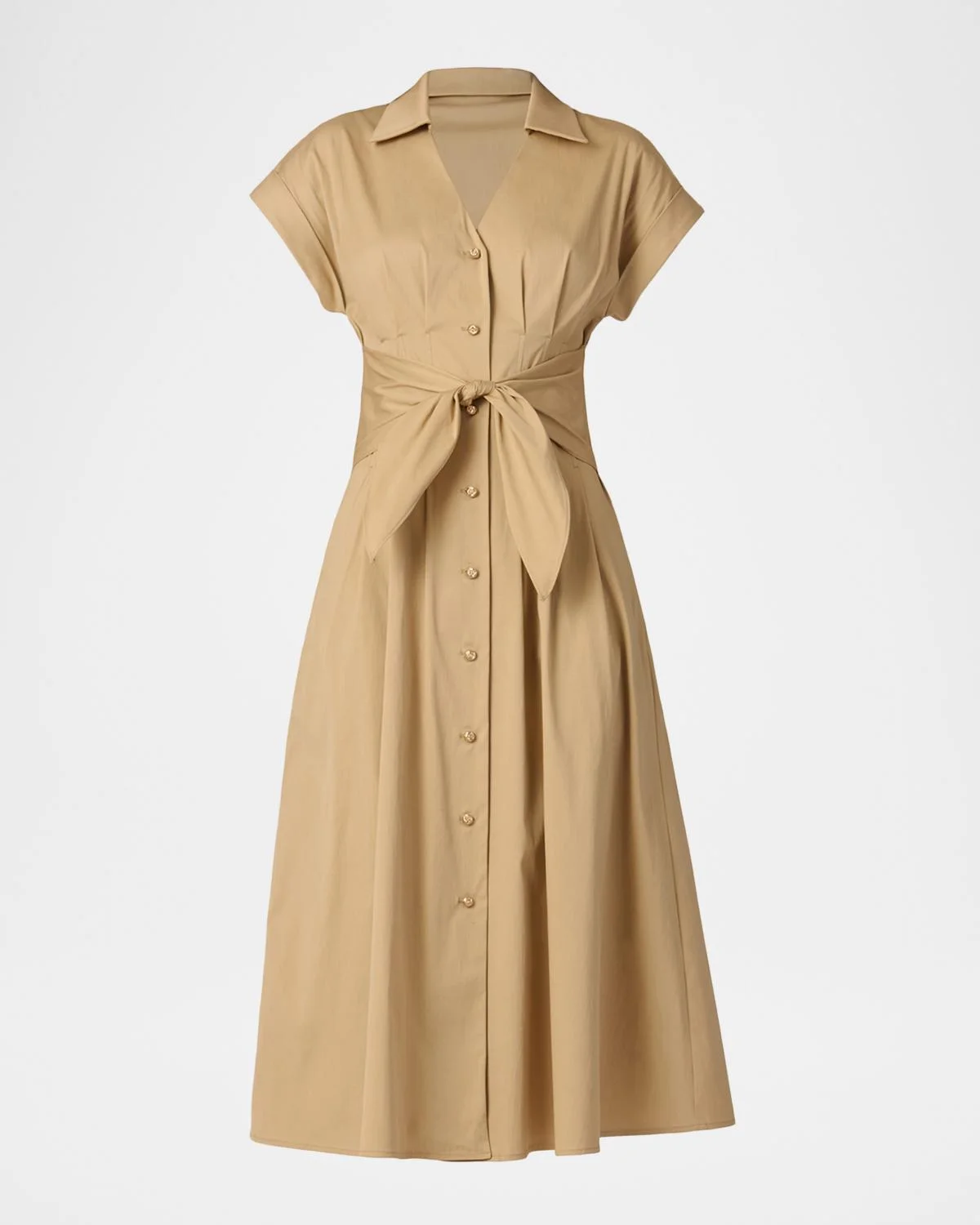 Josephine Pleated Cotton Sateen Midi Shirtdress - 1