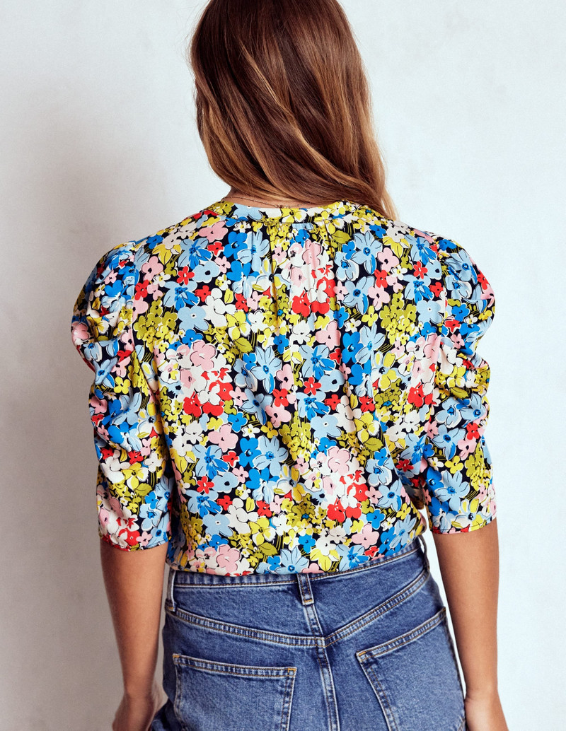 Mutton Sleeve Smart Top-Multi, Flowerbed Cluster 4
