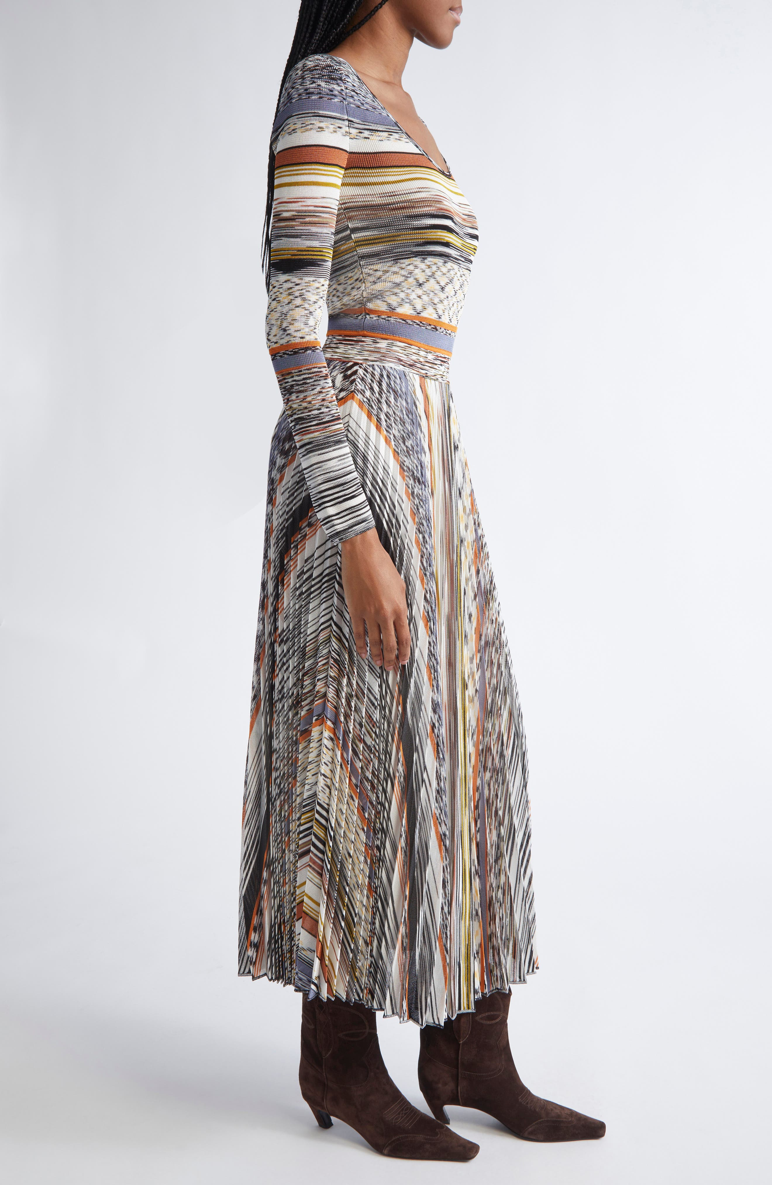 Missoni Pleated Long Sleeve Knit Dress in Ivory Multicolor Tones at Nordstrom - 3