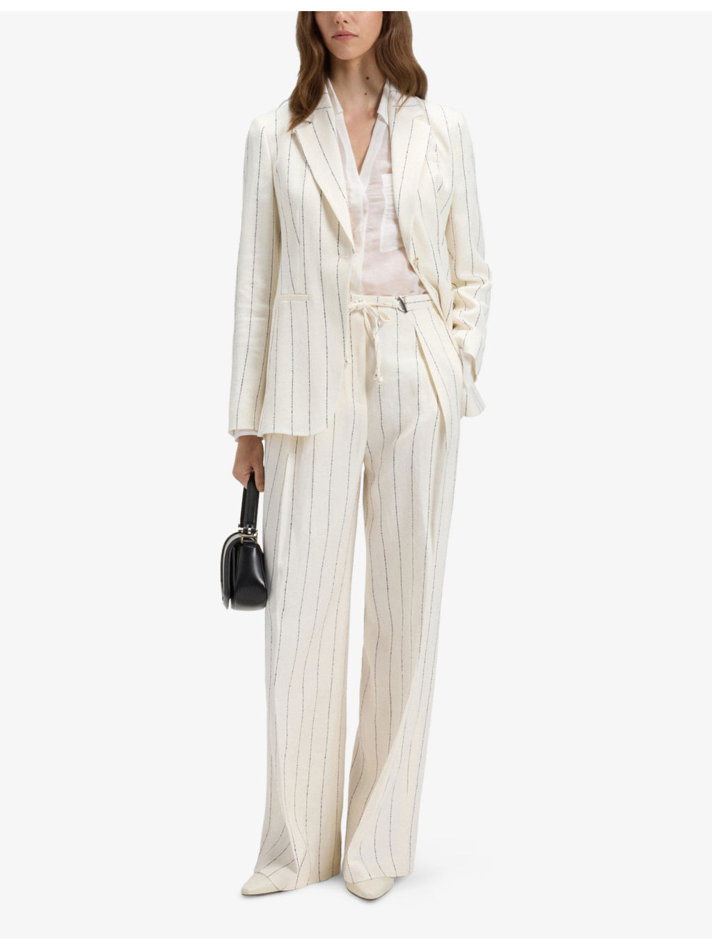 Pinstriped Wide-Leg High-Rise Stretch Linen-Blend Trousers - 2