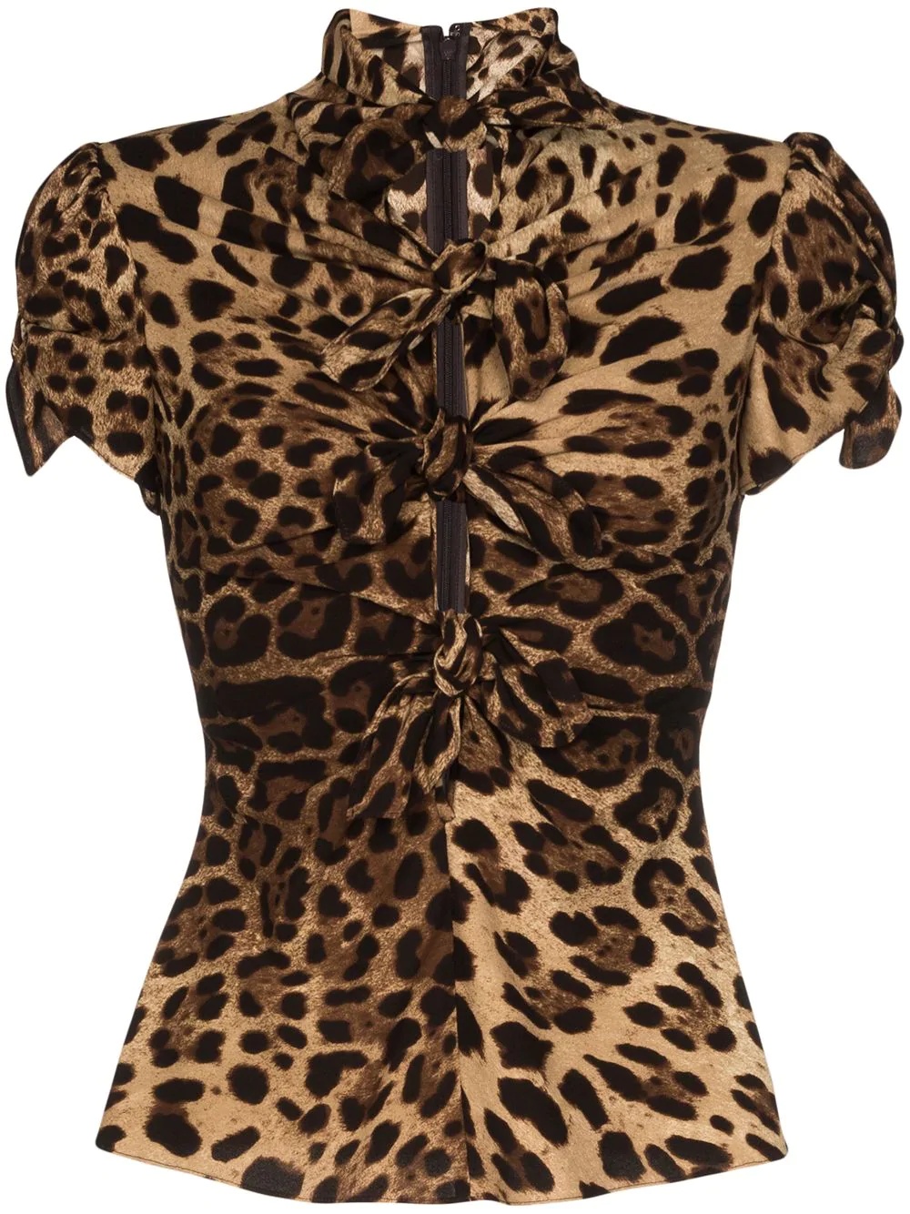 knotted leopard-print shirt - 1