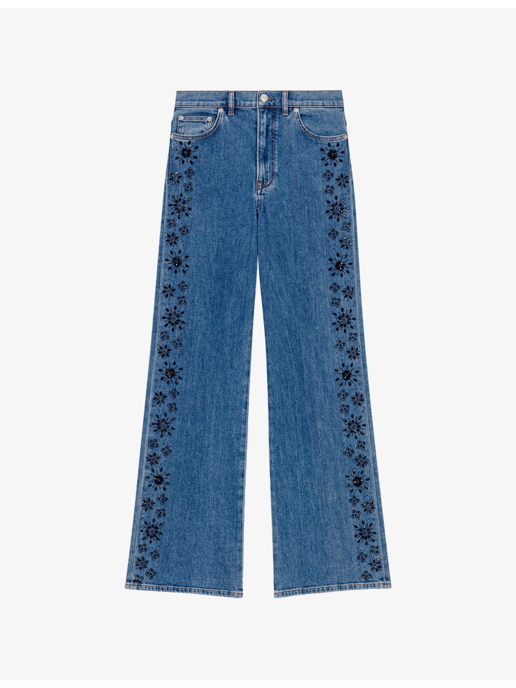 Embroidered Rhinestone-Embellishment Denim Jeans - 1