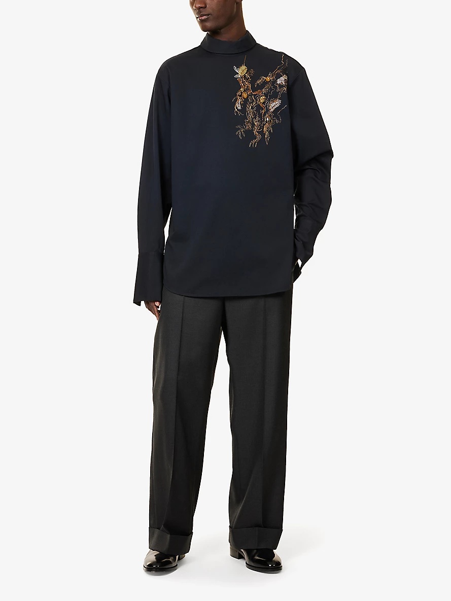High-Neck Embellished Cotton Shirt - 2