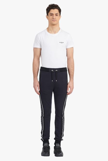 Black cotton sweatpants with navy blue and white Balmain monogram - 4