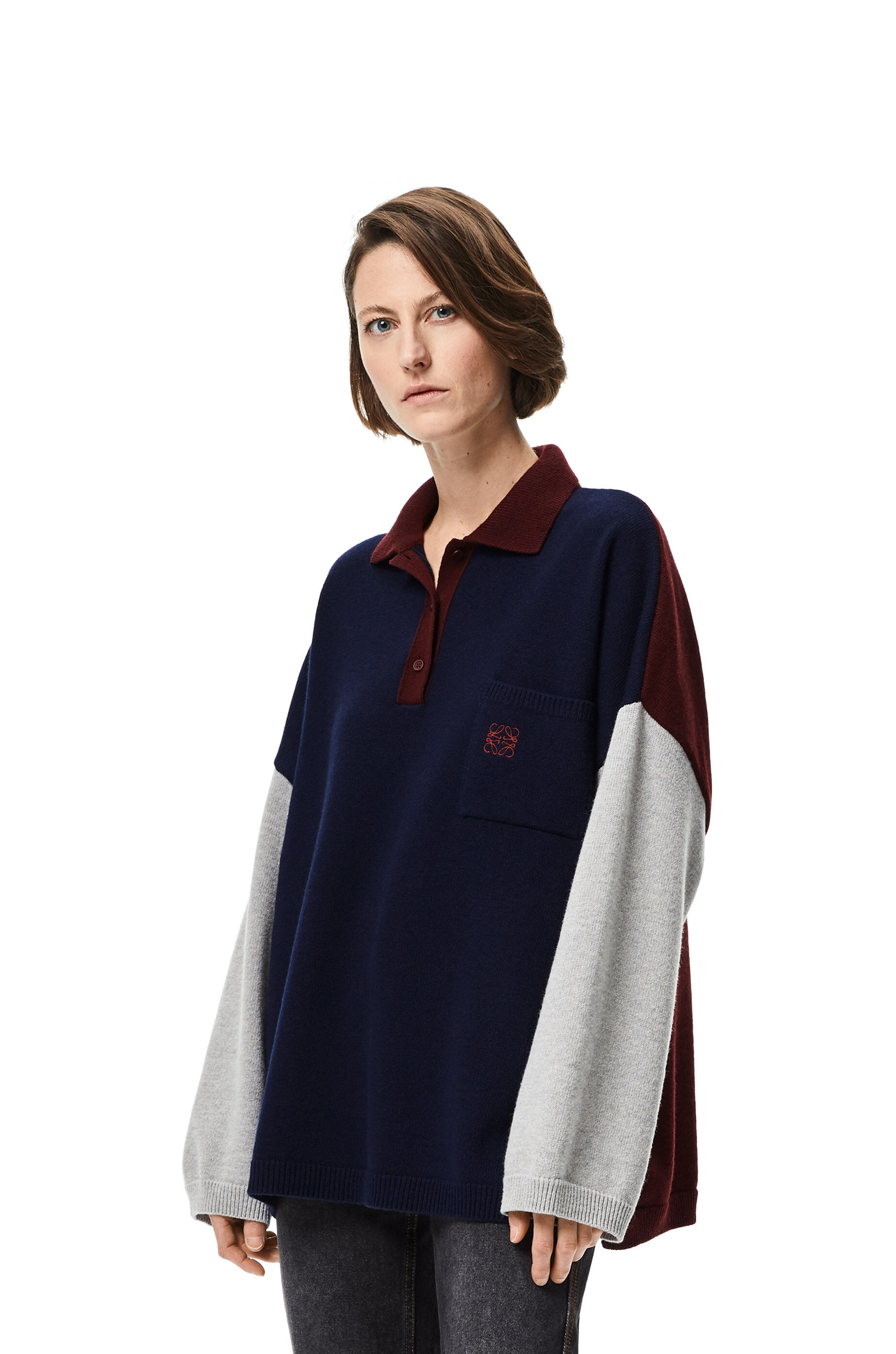 Anagram embroidered oversize polo collar sweater in wool - 3