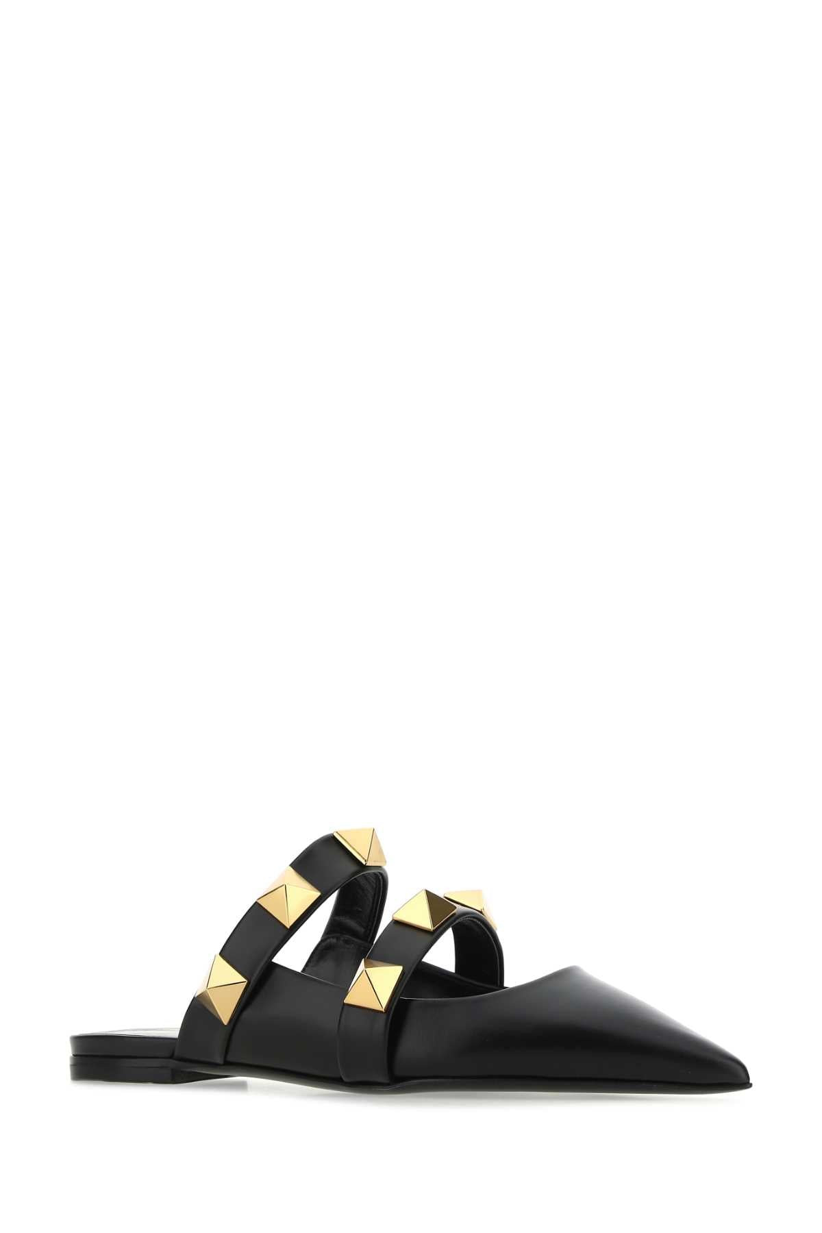 Valentino Garavani Women Black Leather Roman Stud Slippers - 2