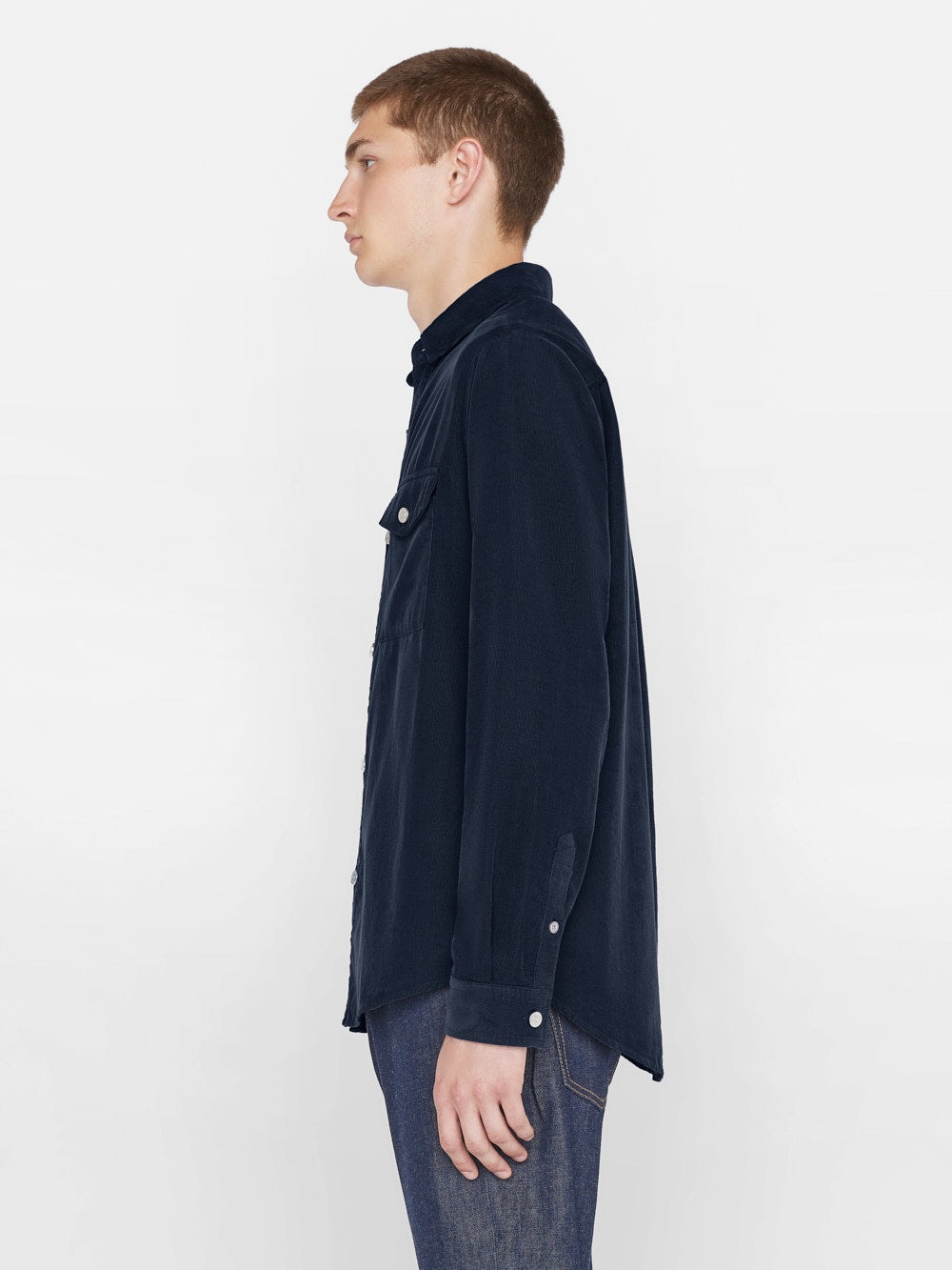 Double Pocket Micro Corduroy Shirt in Midnight Blue - 5