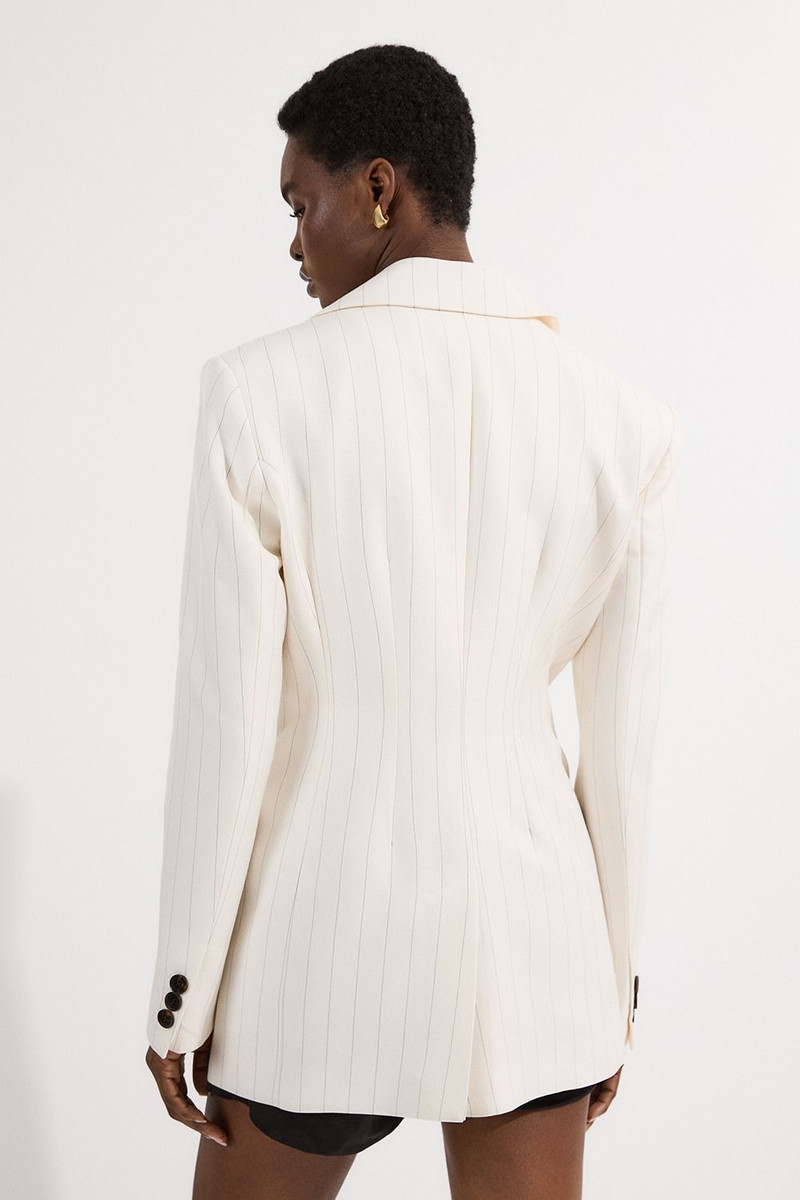 Pinstripe Double Breasted Waisted Tailored Jacket 5