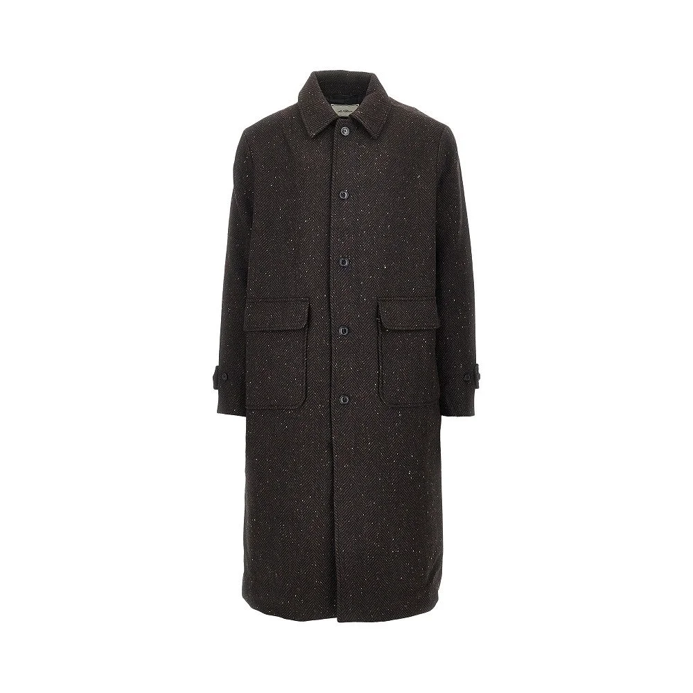 Les Deux Herringbone Wool-blend Coat Brown - 1