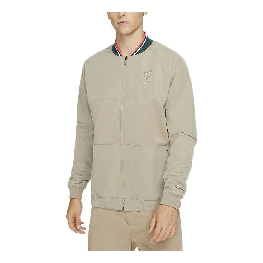 Nike Soccer/Football Embroidered Alphabet Training Knit Baseball Collar Jacket Khaki DA9764-391 - 1