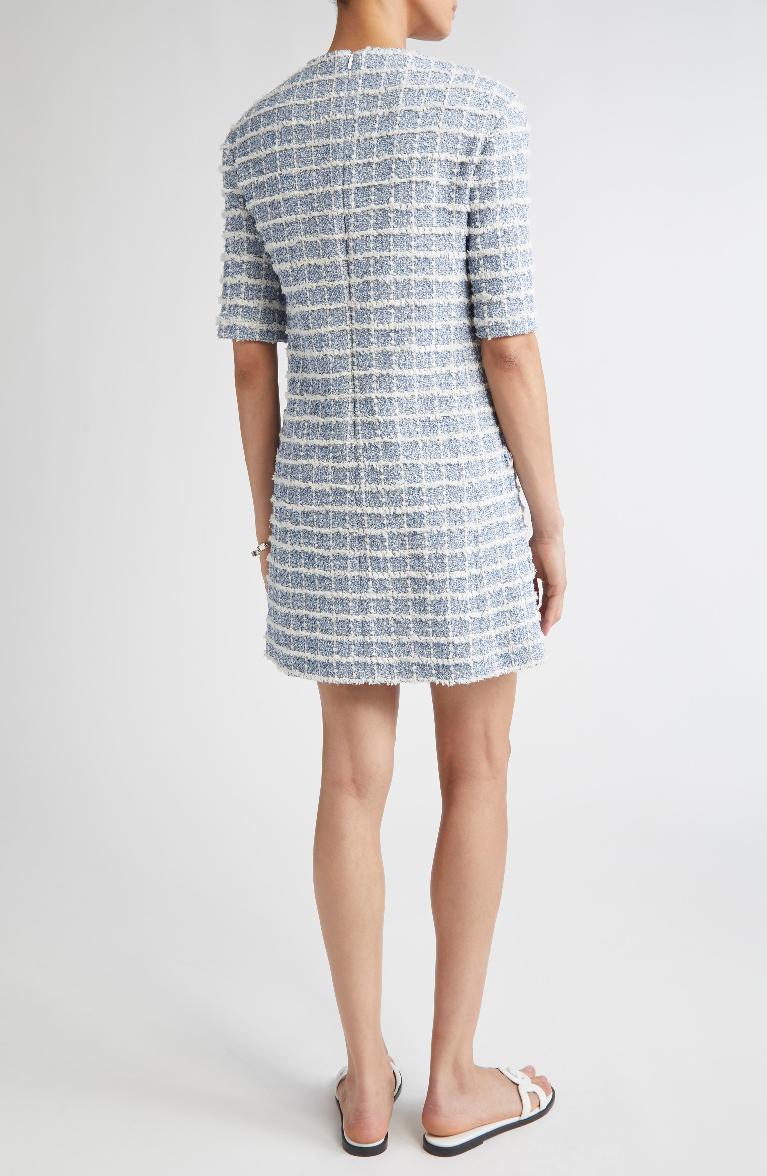 Versace Windowpane Bouclè Tweed Dress in Light Indigo at Nordstrom - 2