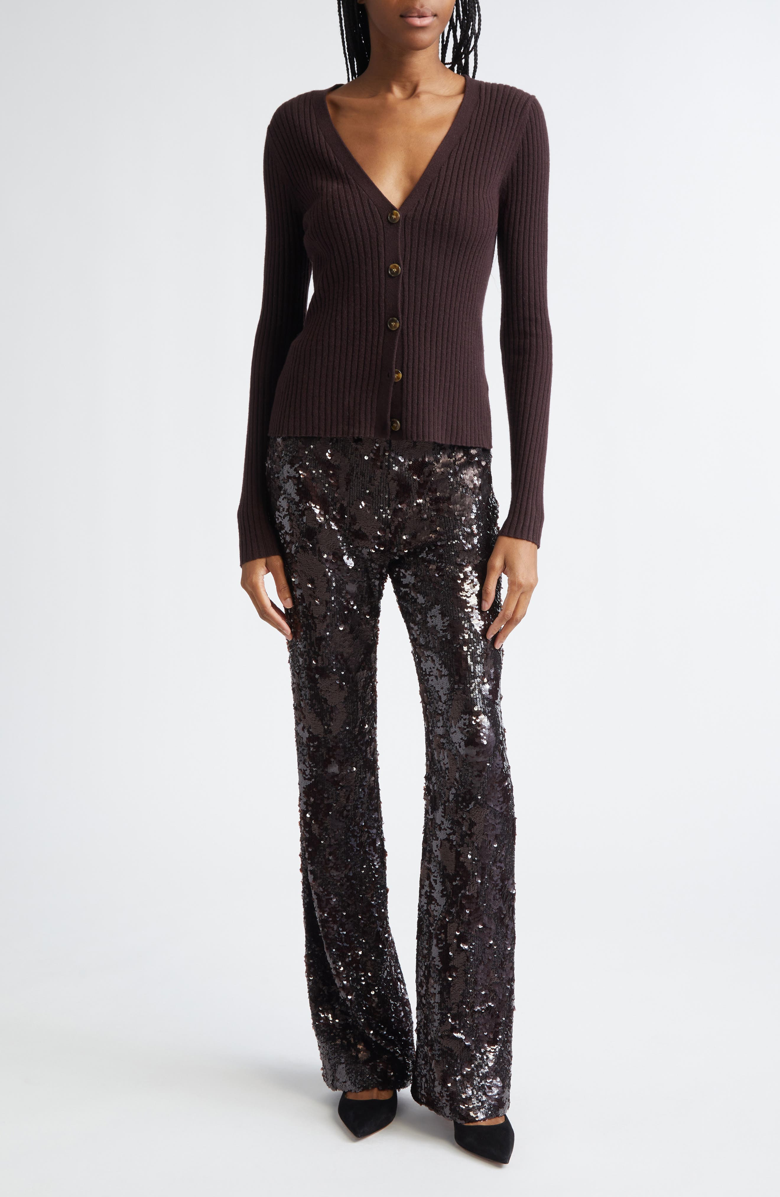 Veronica Beard Collier Sequin Skinny Flare Leg Pants in Dark Currant at Nordstrom - 2