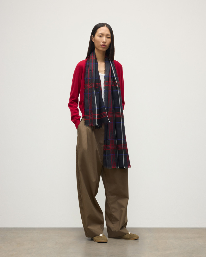 Orton Navy Crammed Tartan Cashmere Scarf 1