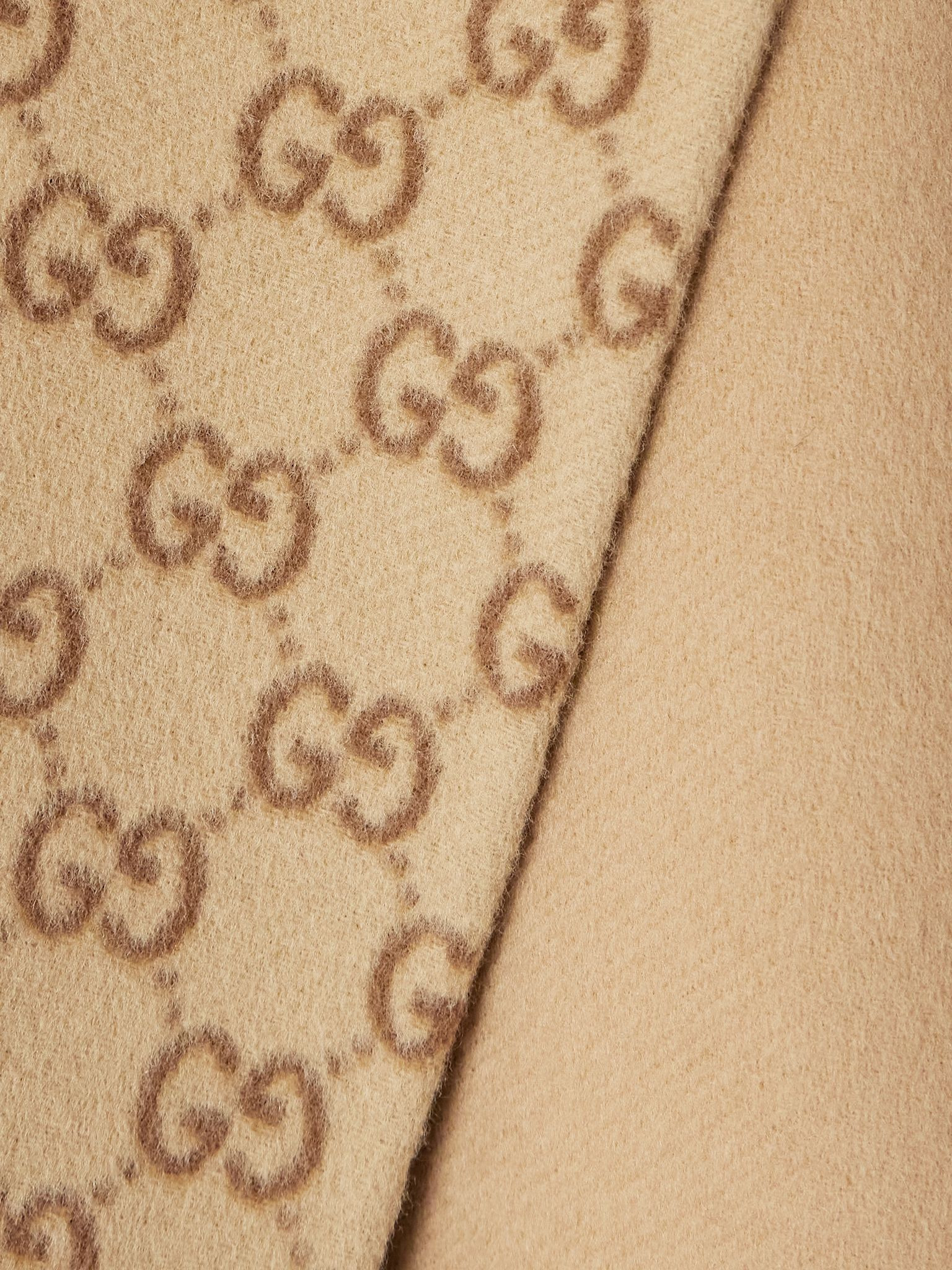 Reversible hooded belted wool and silk-blend jacquard coat Camel - 5