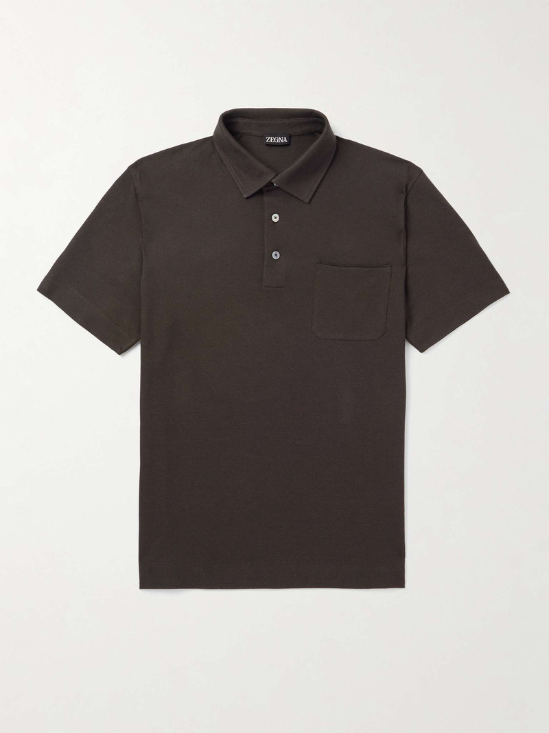 Slim-Fit Leather-Trimmed Cotton-Piqué Polo Shirt 1