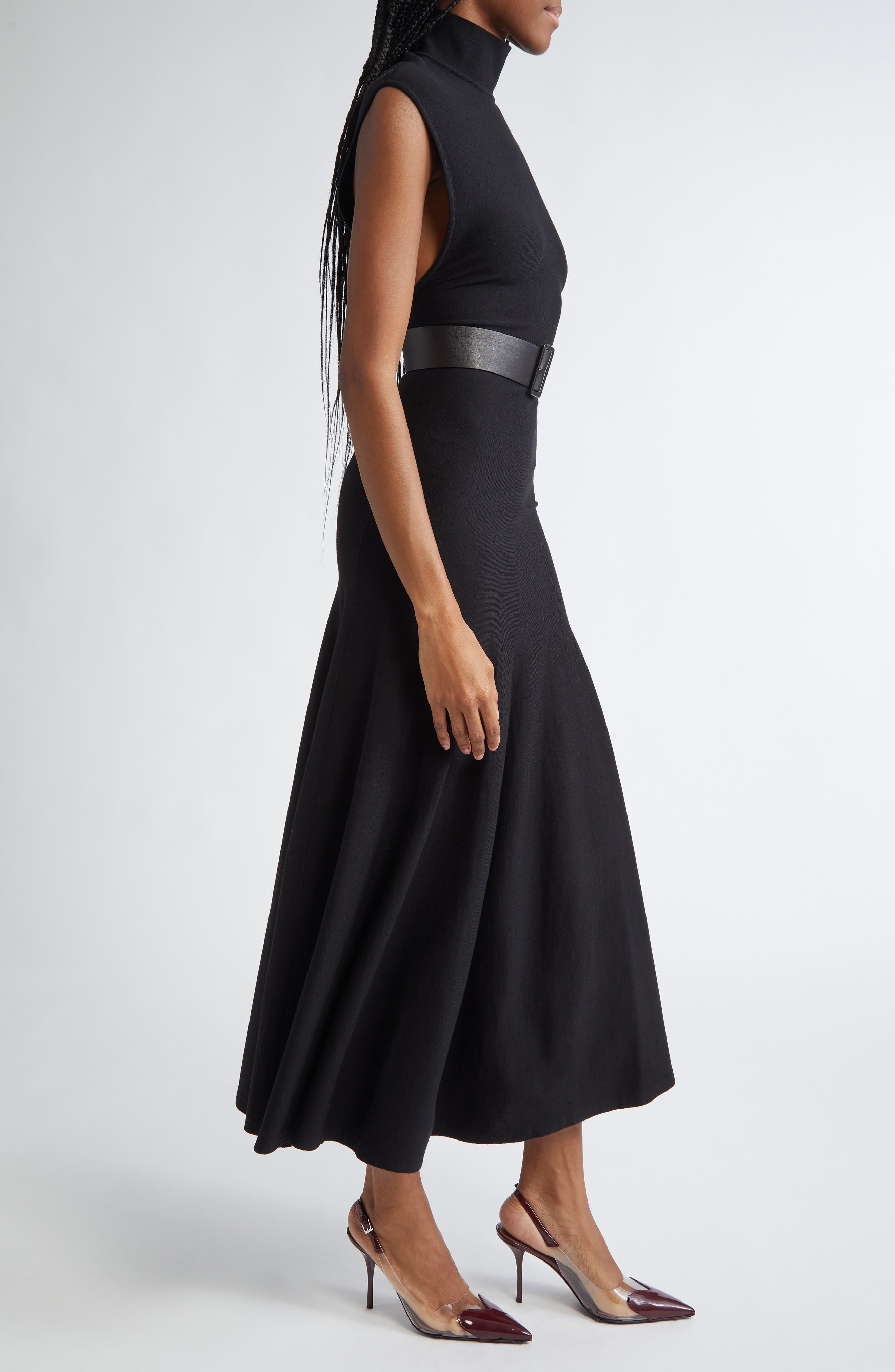 Alaïa Turtleneck Jersey Belted Dress in Noir Alaia at Nordstrom - 3