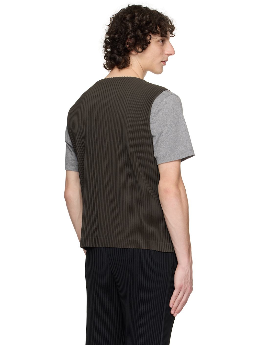 Brown Tailored Pleats 2 Vest - 3