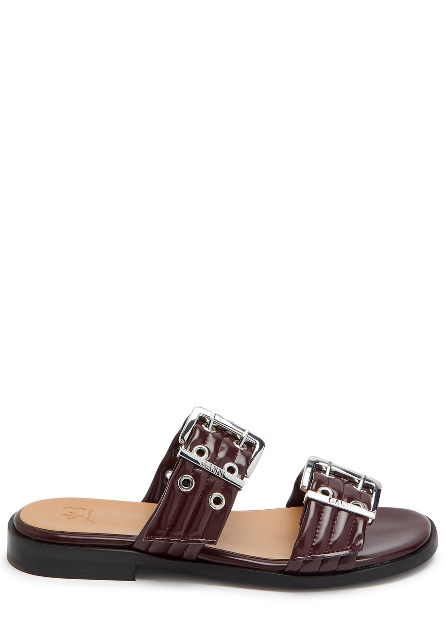 Ganni Feminine Buckle Faux Leather Sliders - 1